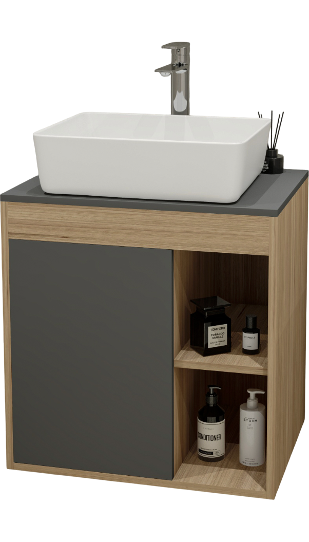 Тумба с раковиной Teymi Nura 60 дуб эврика, матовый графит, раковина Helmi 50