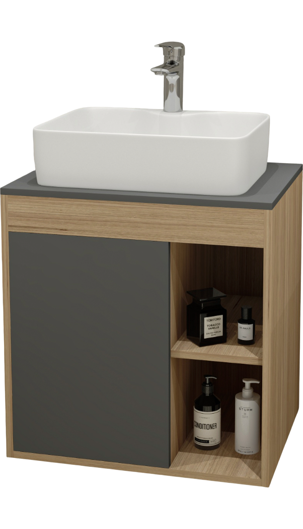 Тумба с раковиной Teymi Nura 60 дуб эврика, матовый графит, раковина Helmi S 48