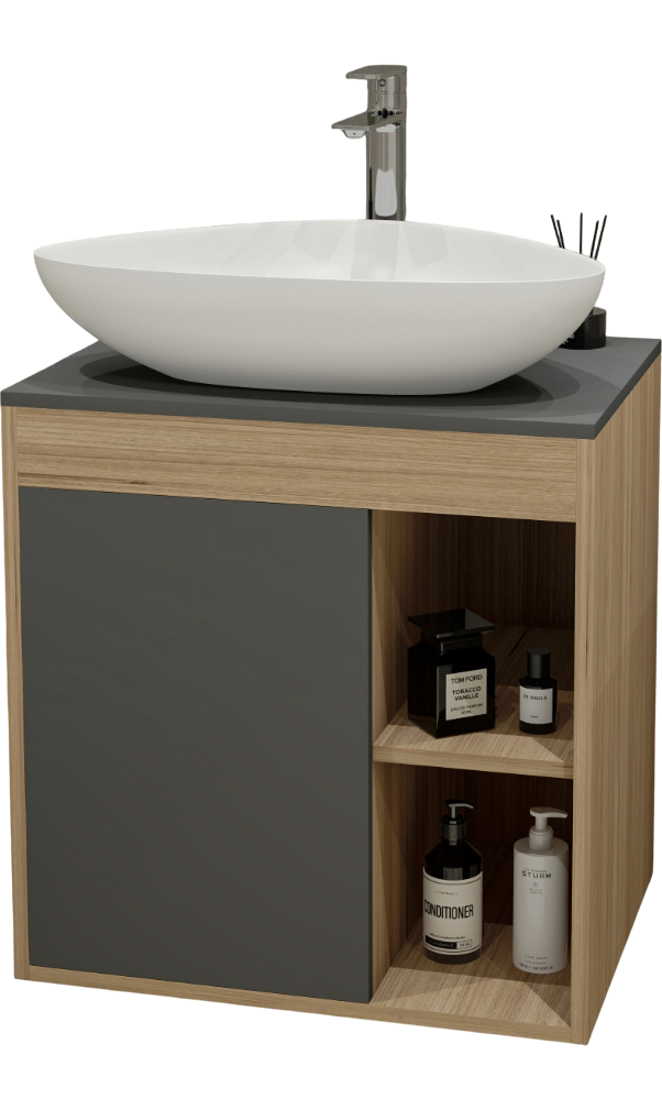 Тумба с раковиной Teymi Nura 60 дуб эврика, матовый графит, раковина Ellie 60