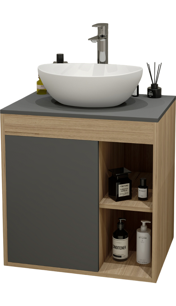 Тумба с раковиной Teymi Nura 60 дуб эврика, матовый графит, раковина Lori 40