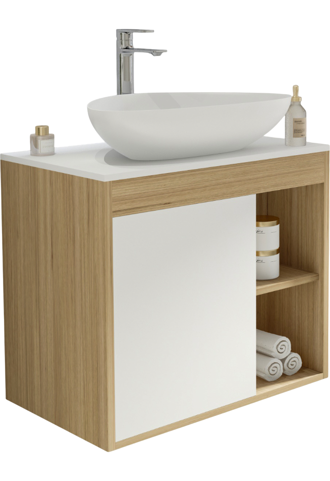 Тумба с раковиной Teymi Nura 70 дуб эврика, матовая белая, раковина Ellie 60