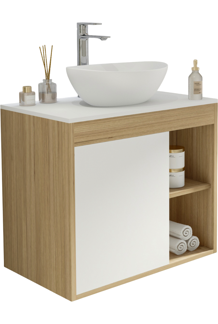 Тумба с раковиной Teymi Nura 70 дуб эврика, матовая белая, раковина Lori 40