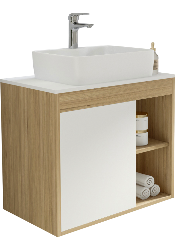 Тумба с раковиной Teymi Nura 70 дуб эврика, матовая белая, раковина Helmi S 48