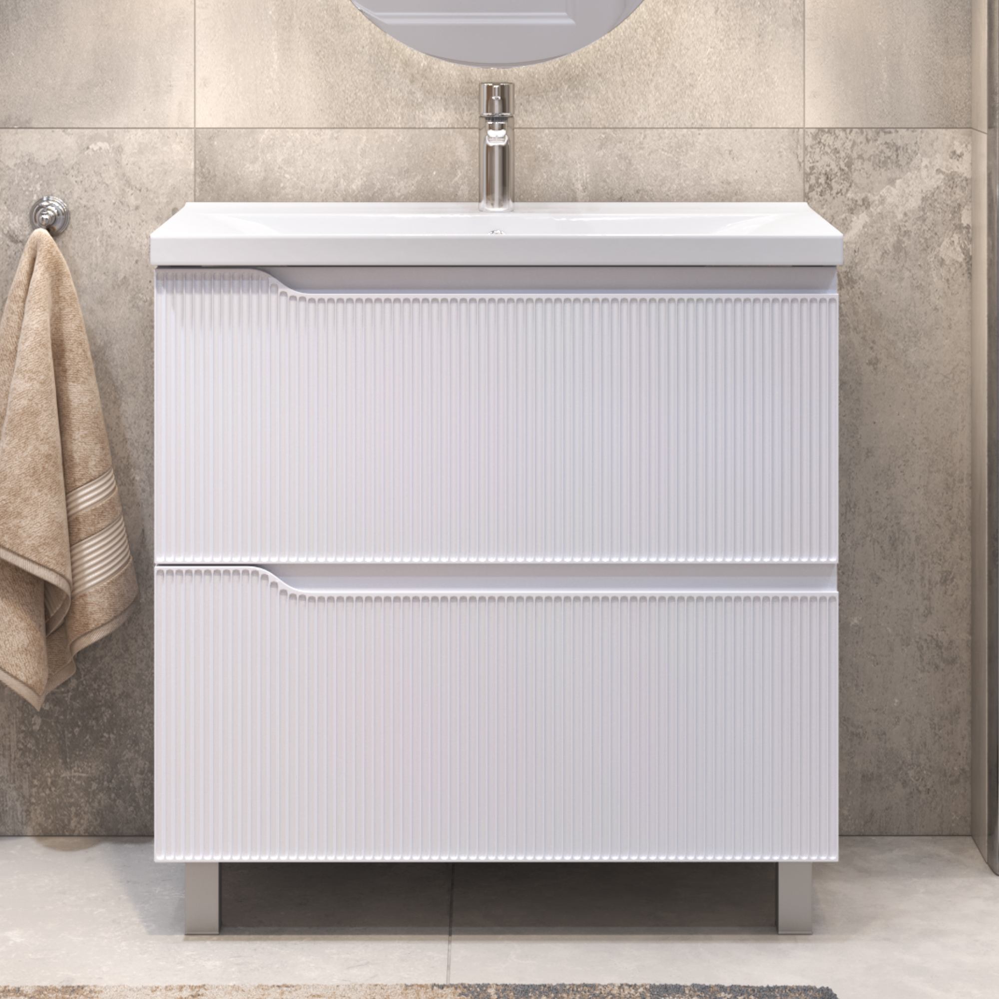 Тумба с раковиной Vigo Neo 80 напольная, белая, раковина Velvex 9696 80