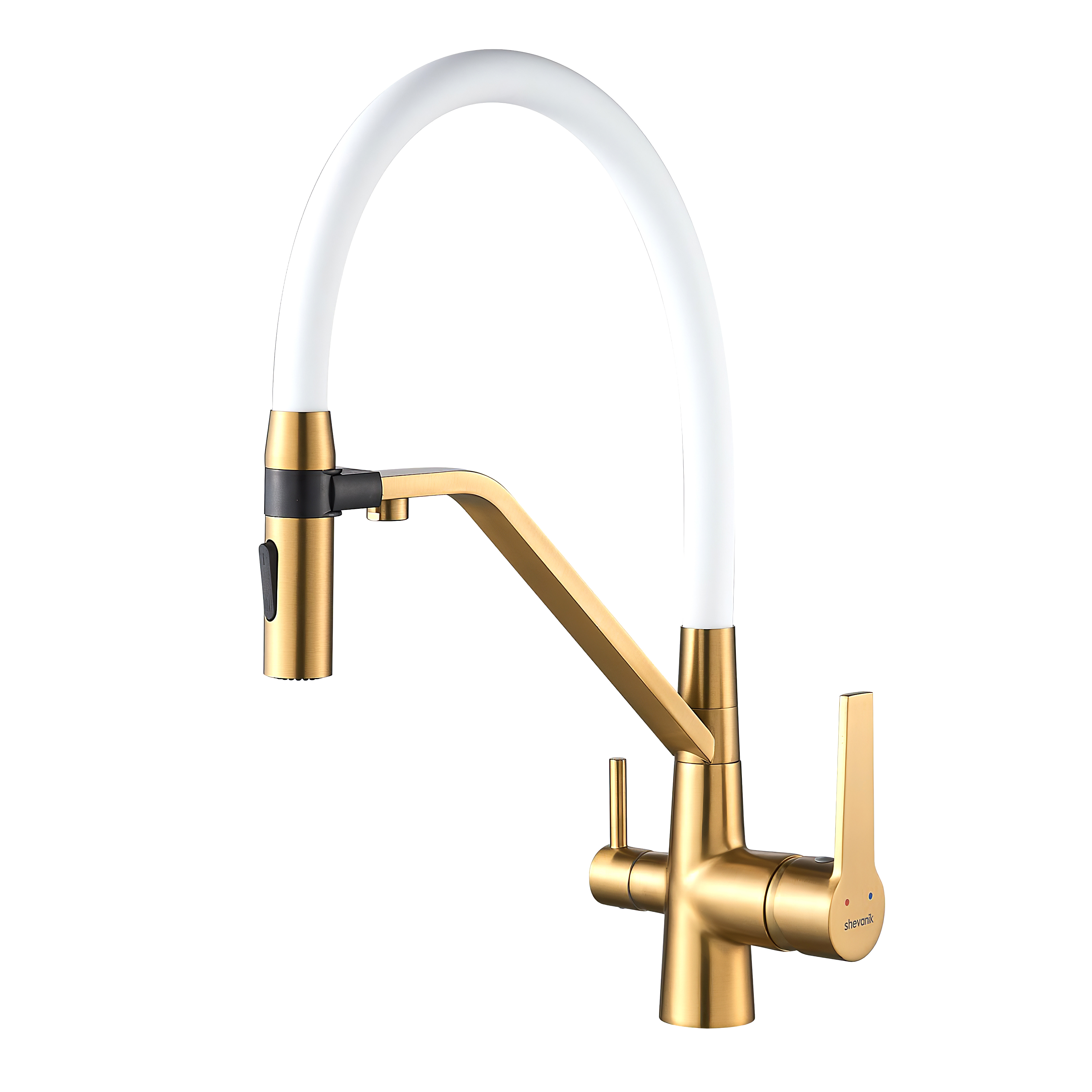 Смеситель для кухни Shevanik S278G золотой сатин, белый
