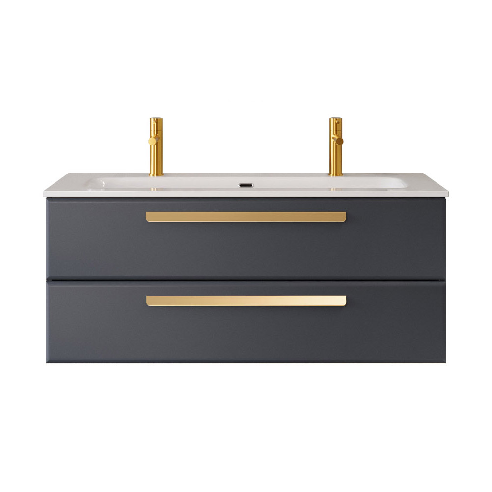 Тумба с раковиной Cezares Eco Cer-N 120 grafito, раковина Eco 120-1-2, ручки сатиновое золото
