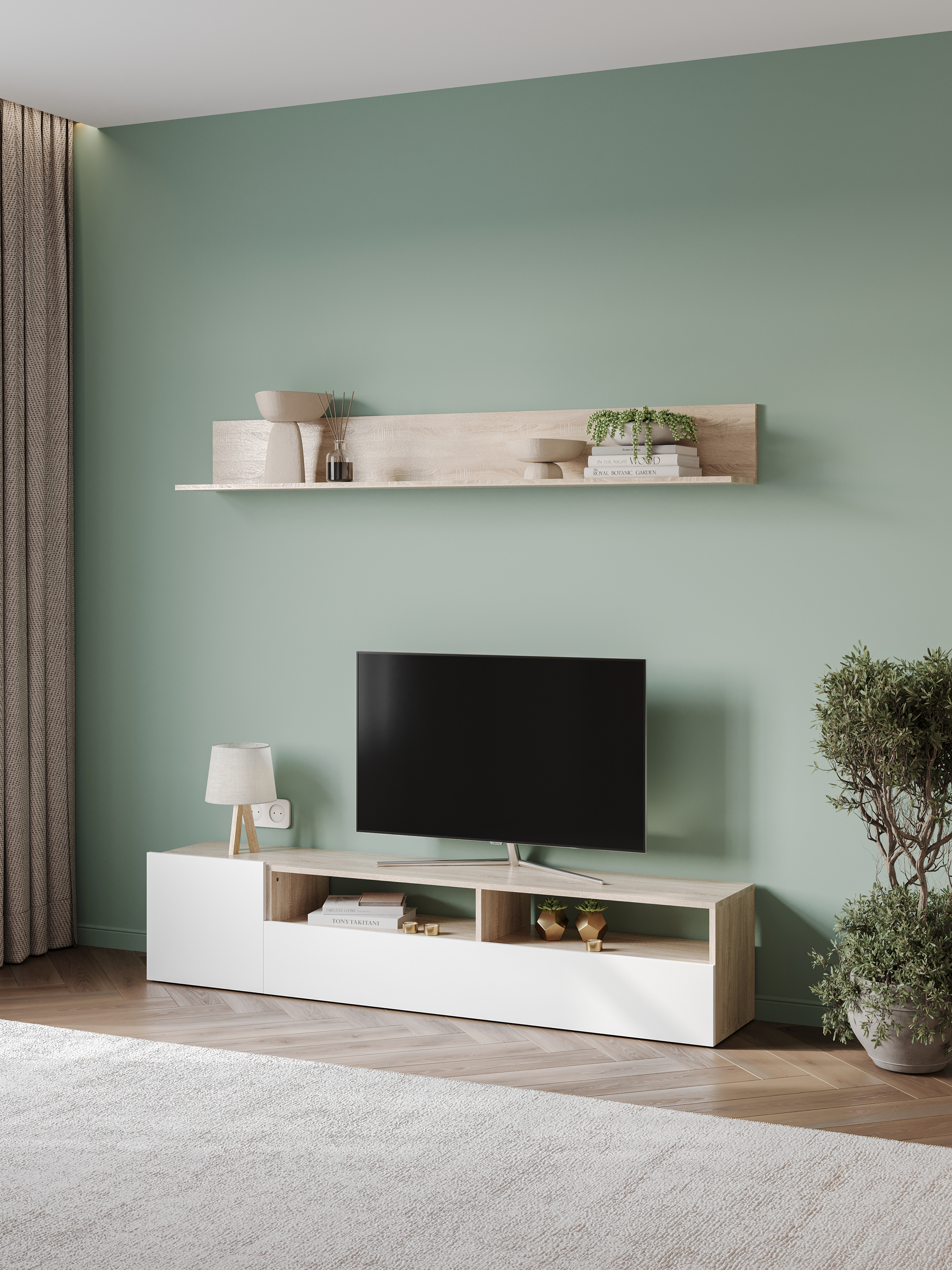 Стенка в гостиную DIWO Коломна 173 белая, дуб сонома, MG-1046660