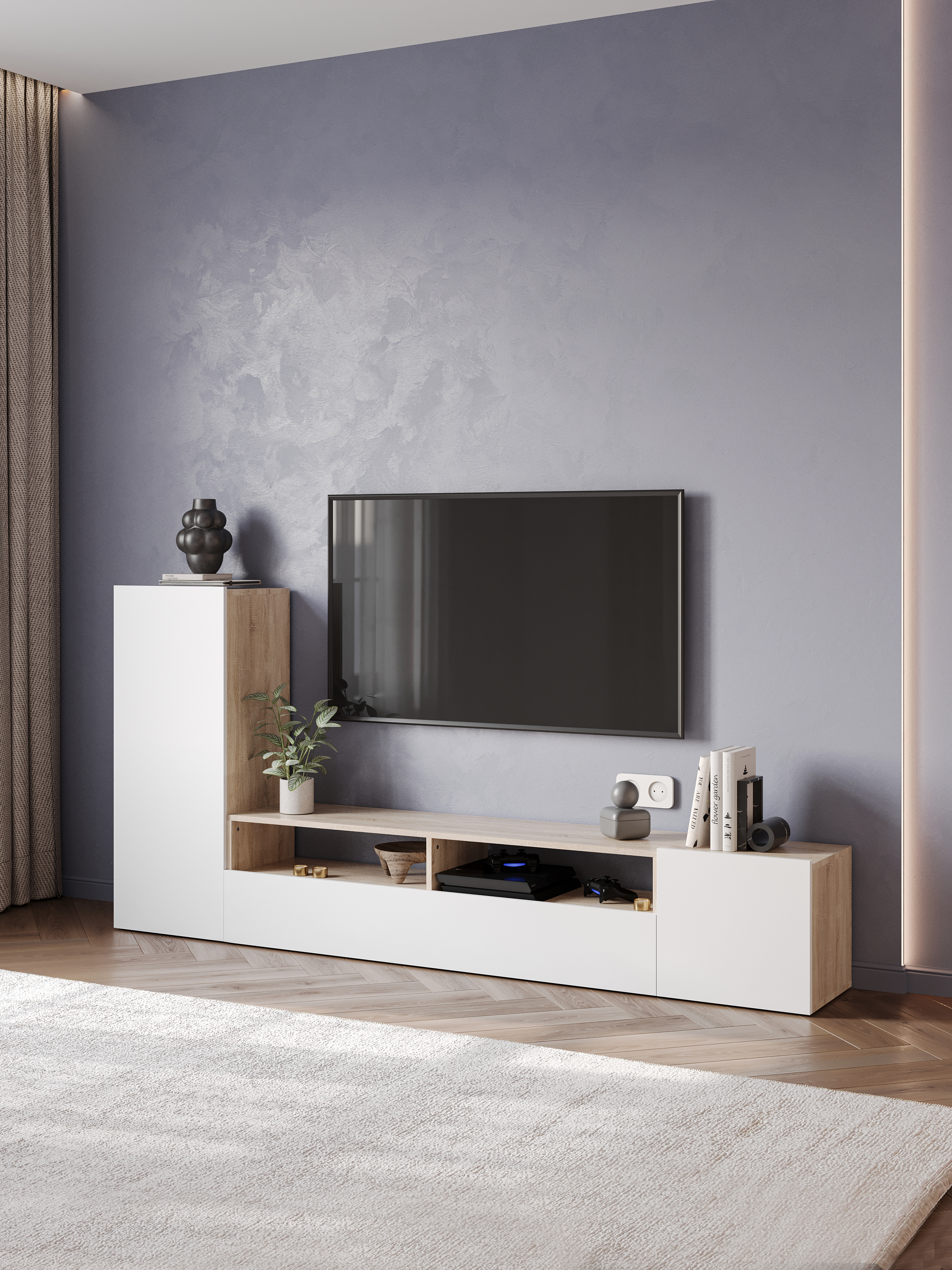 Стенка в гостиную DIWO Коломна 213 белая, дуб сонома, MG-1046674