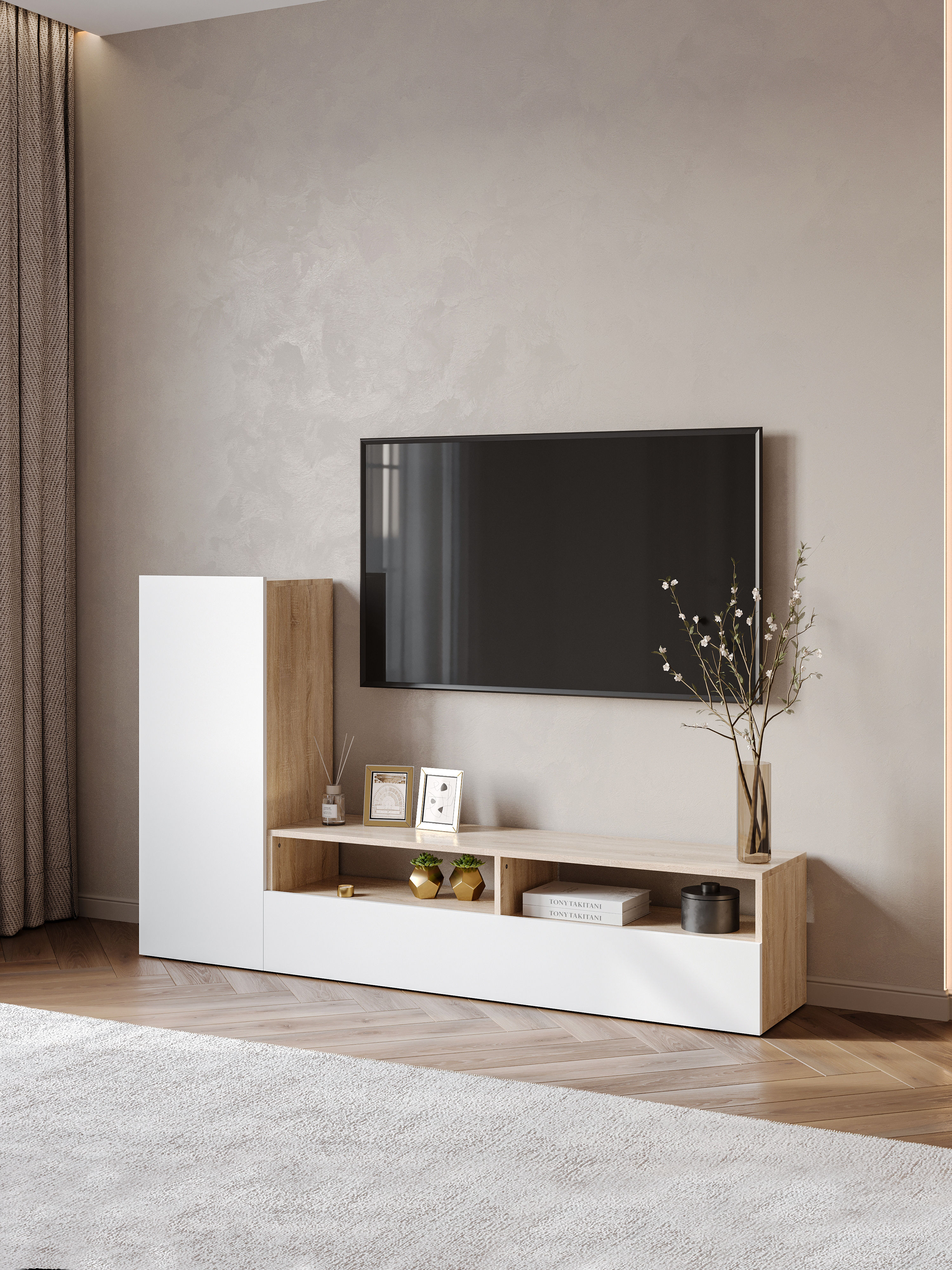 Стенка в гостиную DIWO Коломна 173 белая, дуб сонома, MG-1046681