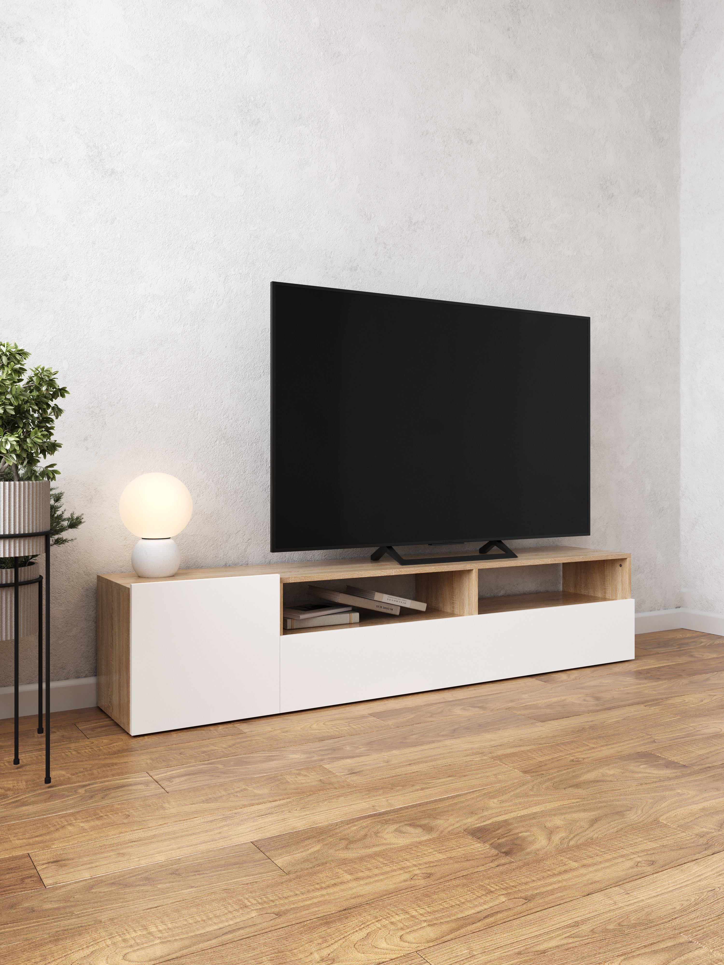 Стенка в гостиную DIWO Коломна 173 белая, дуб сонома, MG-1046678