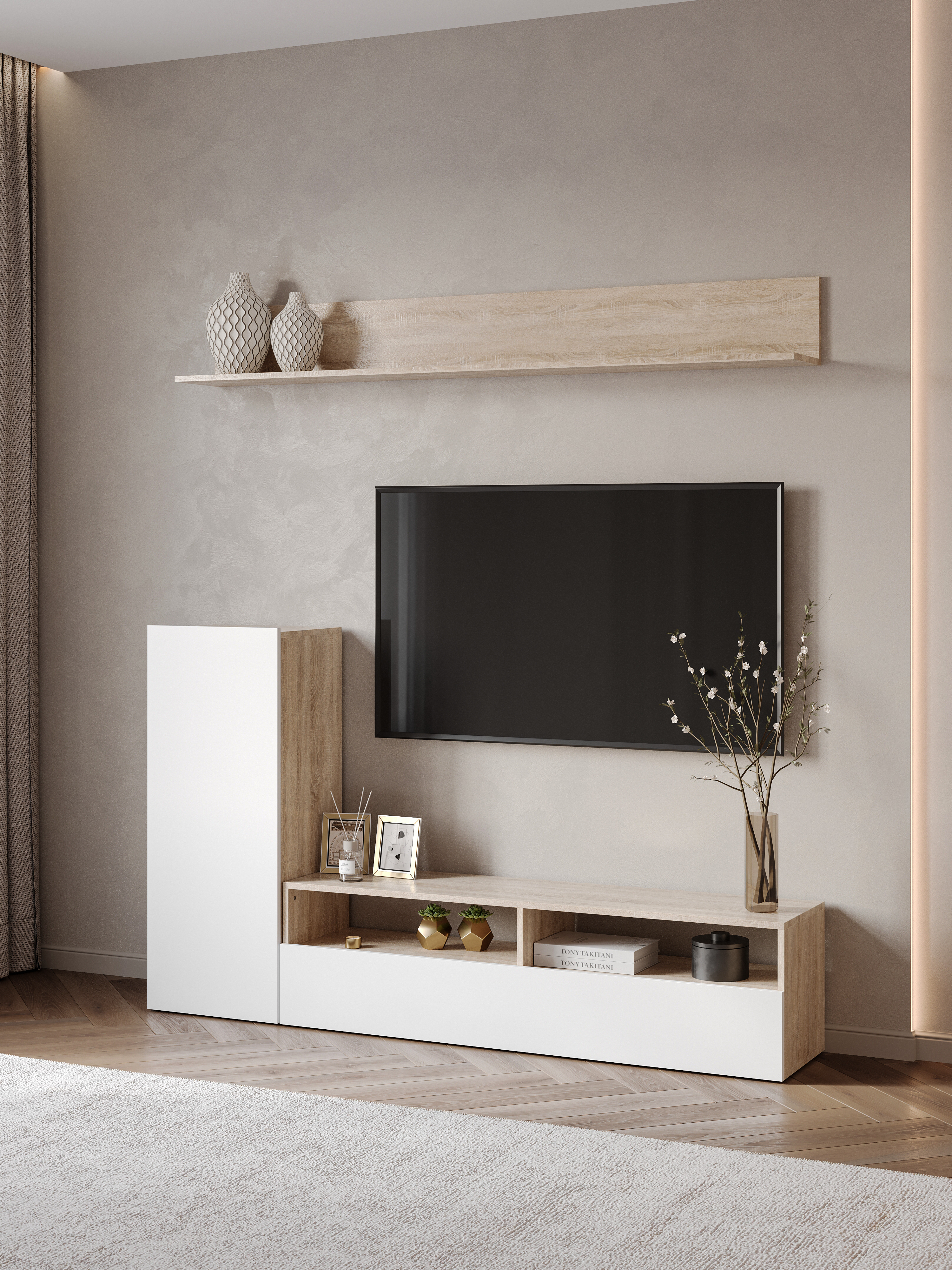 Стенка в гостиную DIWO Коломна 173 белая, дуб сонома, MG-1046669