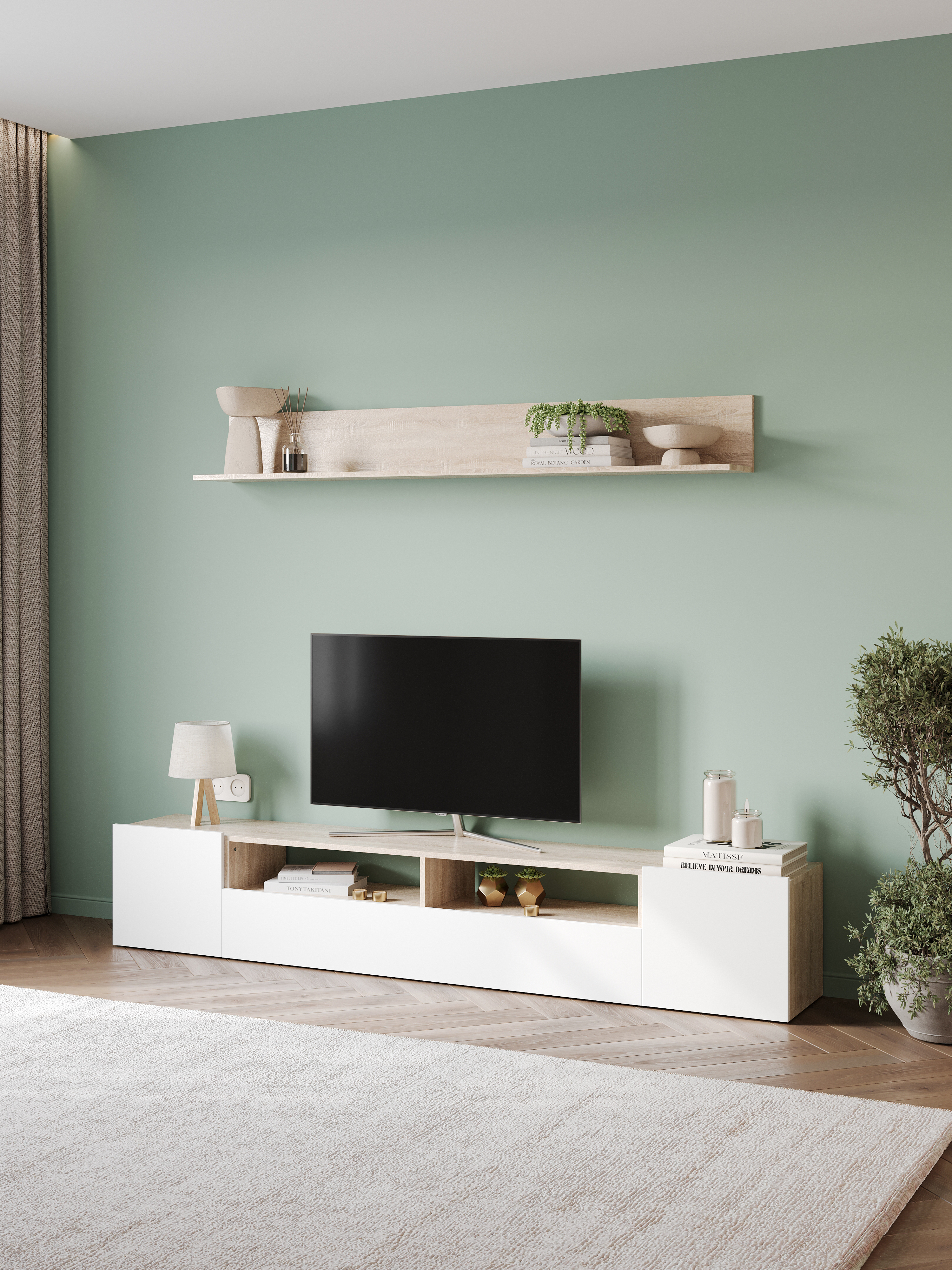 Стенка в гостиную DIWO Коломна 213 белая, дуб сонома, MG-1046721