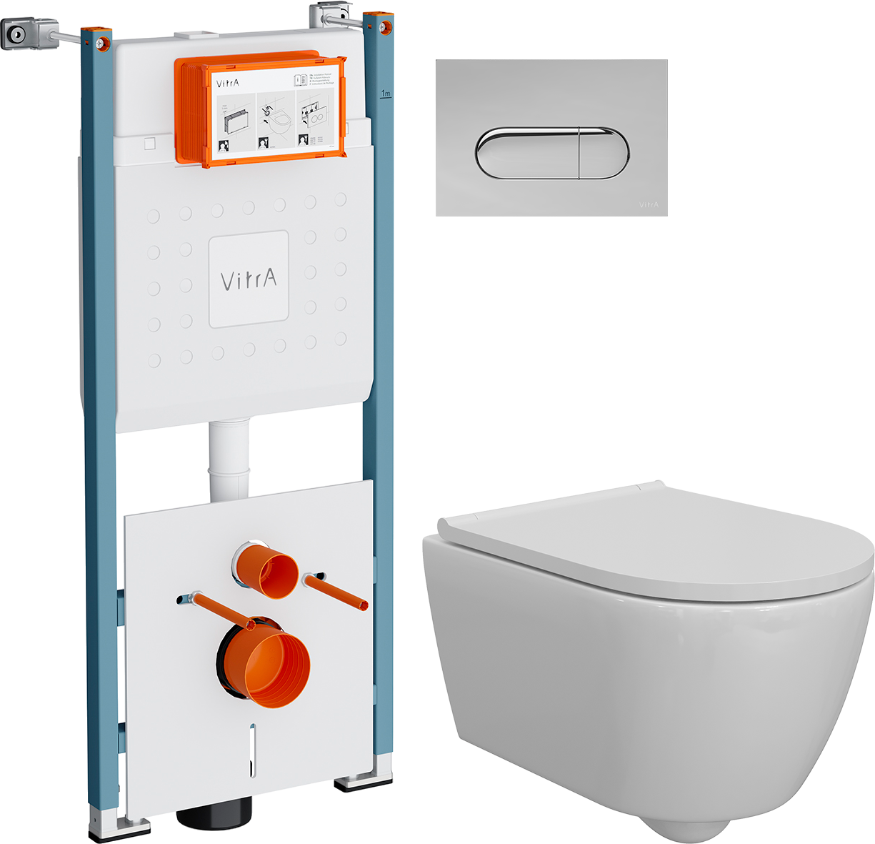 Комплект 3 в 1 Унитаз подвесной DIWO Коломна 0700 + Инсталляция VitrA V-Fix Core 732-5800-01PV + Кнопка Root Round 740-2280 цвет хром