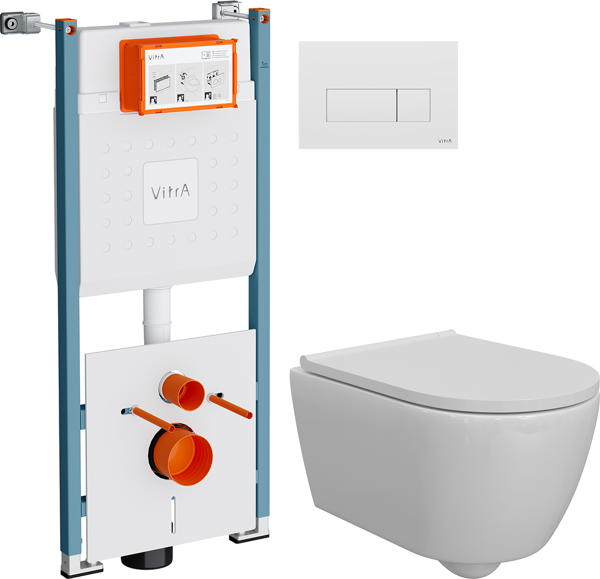 Комплект 3 в 1 Унитаз подвесной DIWO Коломна 0700 + Инсталляция VitrA V-Fix Core 732-5800-01PV + Кнопка Root Square 740-2300 цвет глянцевый белый