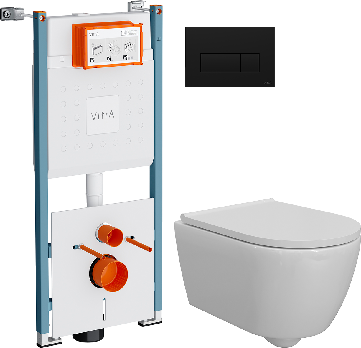 Комплект 3 в 1 Унитаз подвесной DIWO Коломна 0700 + Инсталляция VitrA V-Fix Core 732-5800-01PV + Кнопка Root Square 740-2311 цвет матовый черный