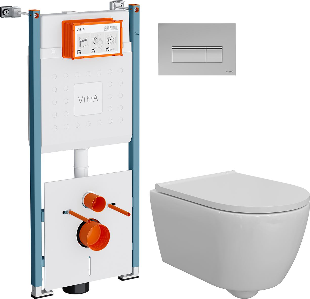 Комплект 3 в 1 Унитаз подвесной DIWO Коломна 0700 + Инсталляция VitrA V-Fix Core 732-5800-01PV + Кнопка Root Square 740-2380 цвет хром