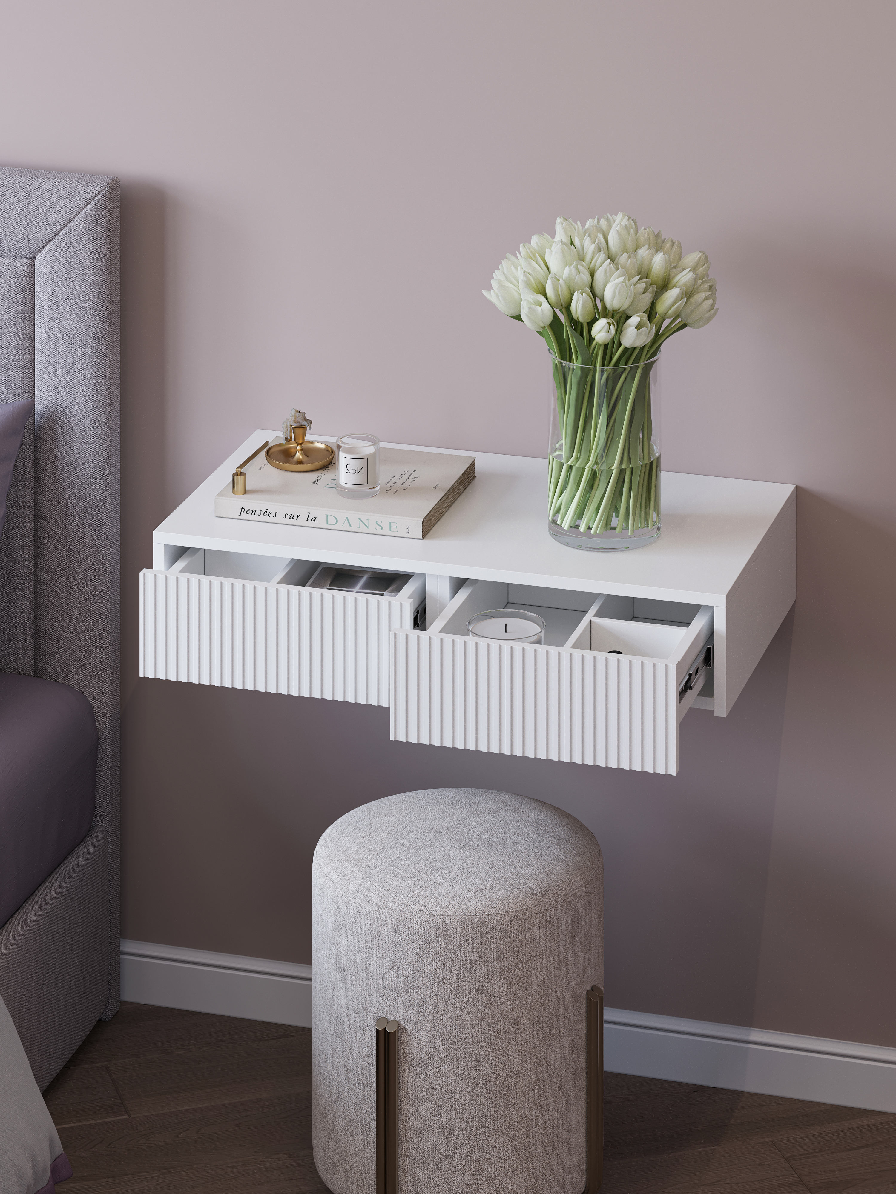 Тумба DIWO Краснодар 80х16х43 см, подвесная с органайзером, белая