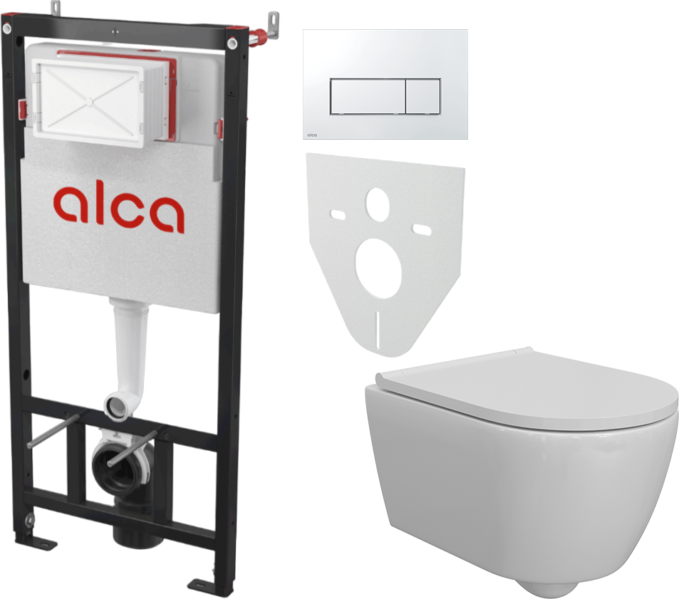 Комплект 5 в 1: Инсталляция AlcaPlast AM101/1120-4:1 RU M571-0001 + Унитаз подвесной DIWO Коломна 0700 + Сиденье с микролифтом + Кнопка хром глянец + Комплект шумоизоляции, креплений