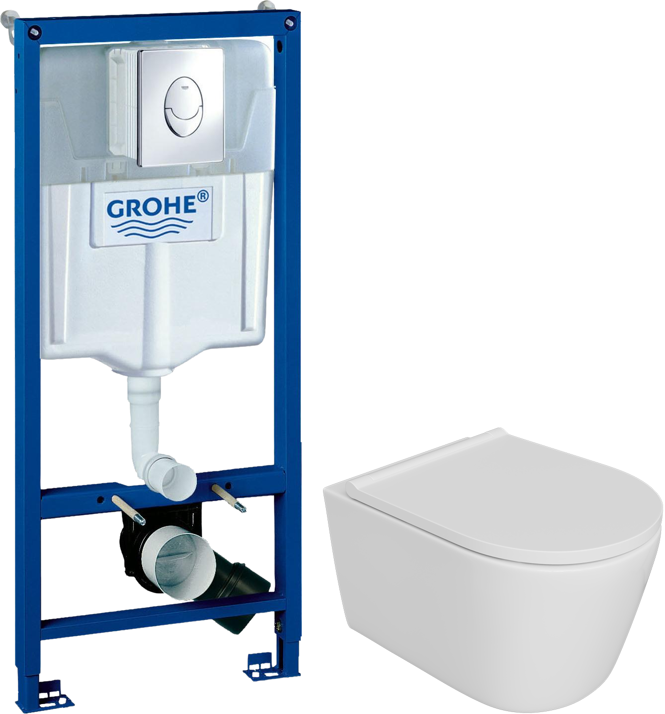 Комплект 5 в 1: Инсталляция Grohe Rapid SL 38721001 + Унитаз подвесной DIWO Архангельск 0800 + Сиденье с микролифтом + Кнопка хром + Комплект креплений