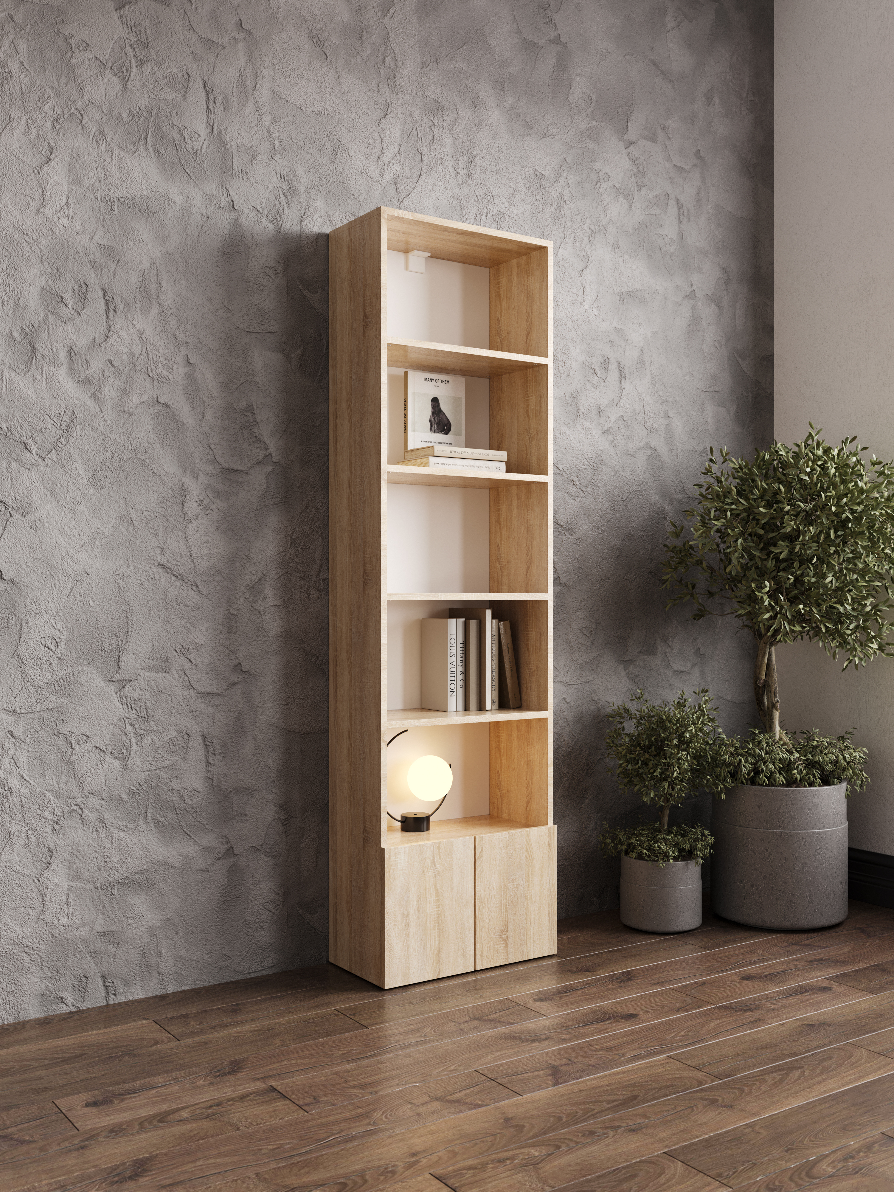 Стеллаж DIWO Коломна 50 с 2 дверцами, 50х177х26 см, дуб сонома