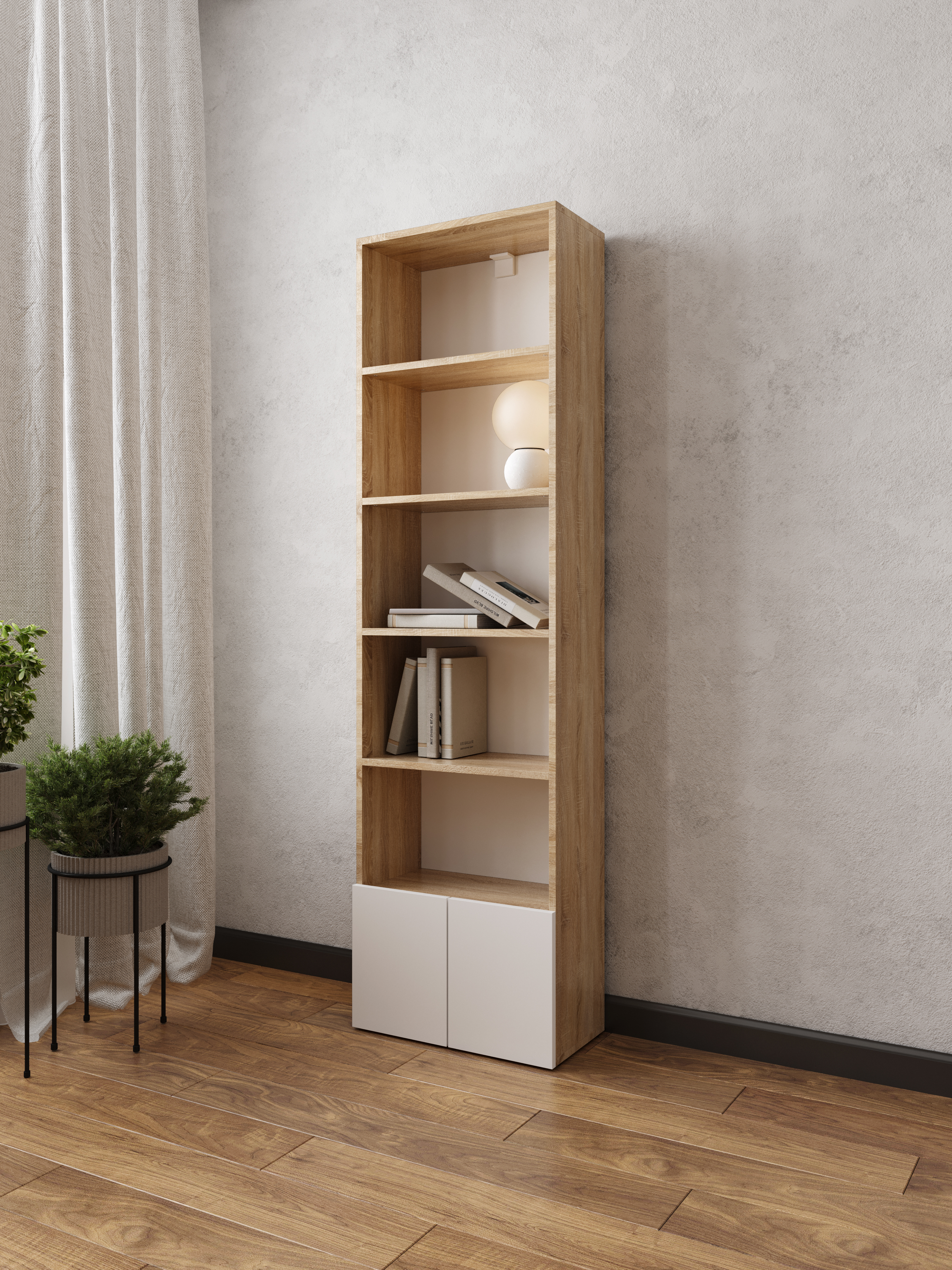 Стеллаж DIWO Коломна 50 с 2 дверцами, 50х177х26 см, дуб сонома, белый