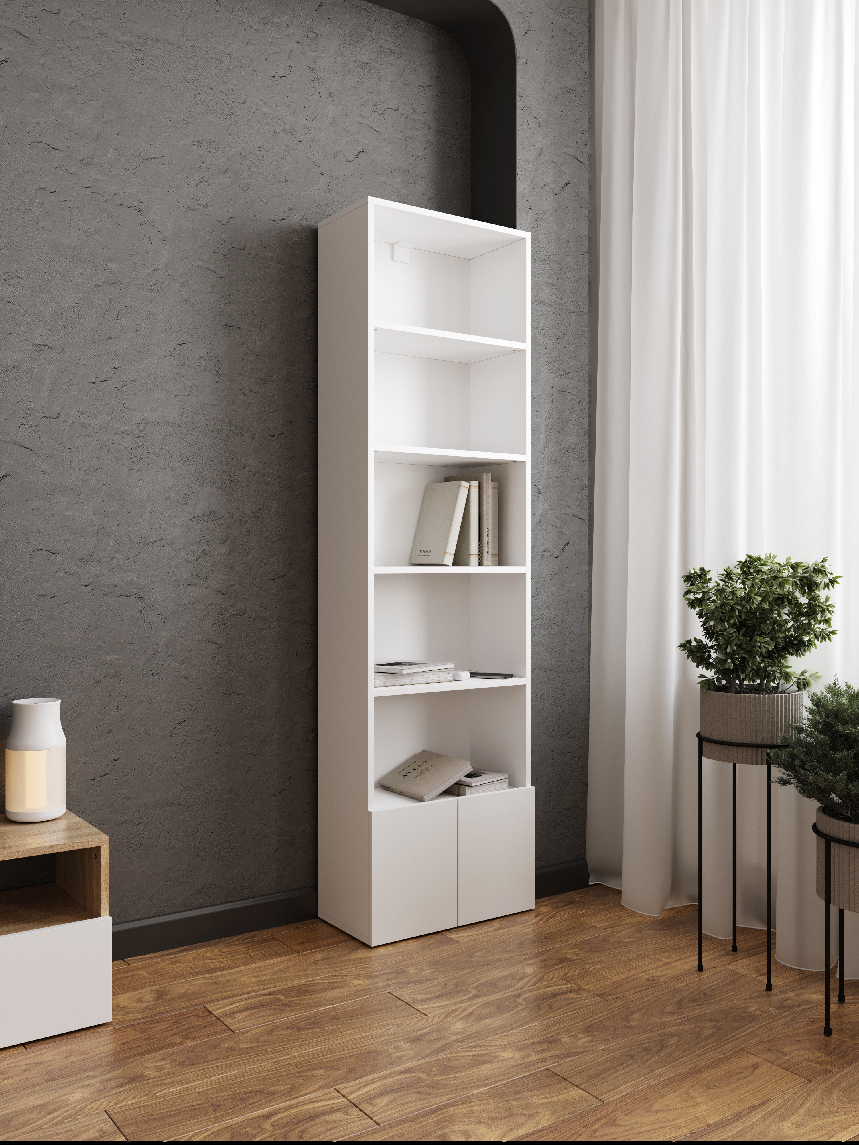 Стеллаж DIWO Коломна 50 с 2 дверцами, 50х177х26 см, белый