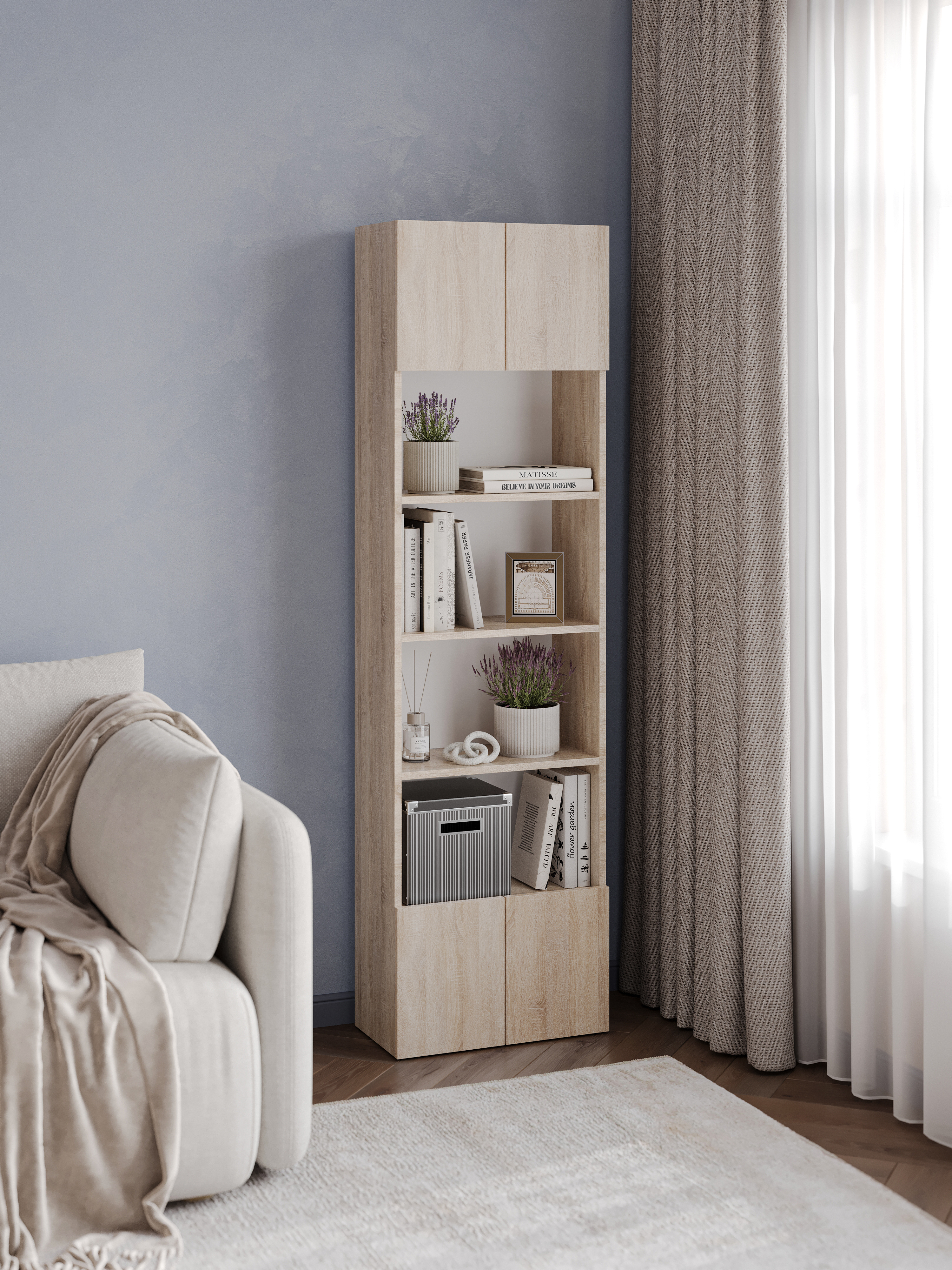 Стеллаж DIWO Коломна 50 с 4 дверцами, 50х177х26 см, дуб сонома