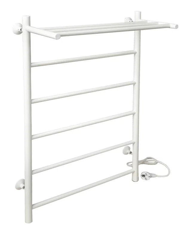 Полотенцесушитель электрический Tera Классика 500х800 80x50 см, подключение справа, матовый белый RAL9016, лесенка, из стали, с полкой