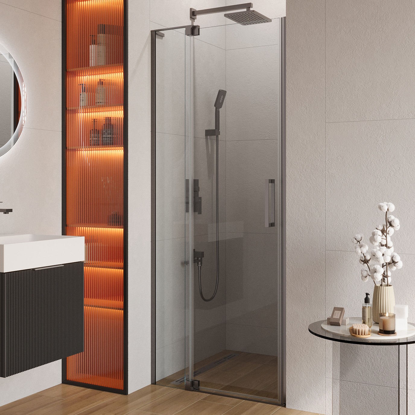 Душевая дверь в нишу Cezares Slider B 1 80/90 C GM профиль оружейная сталь, стекло прозрачное