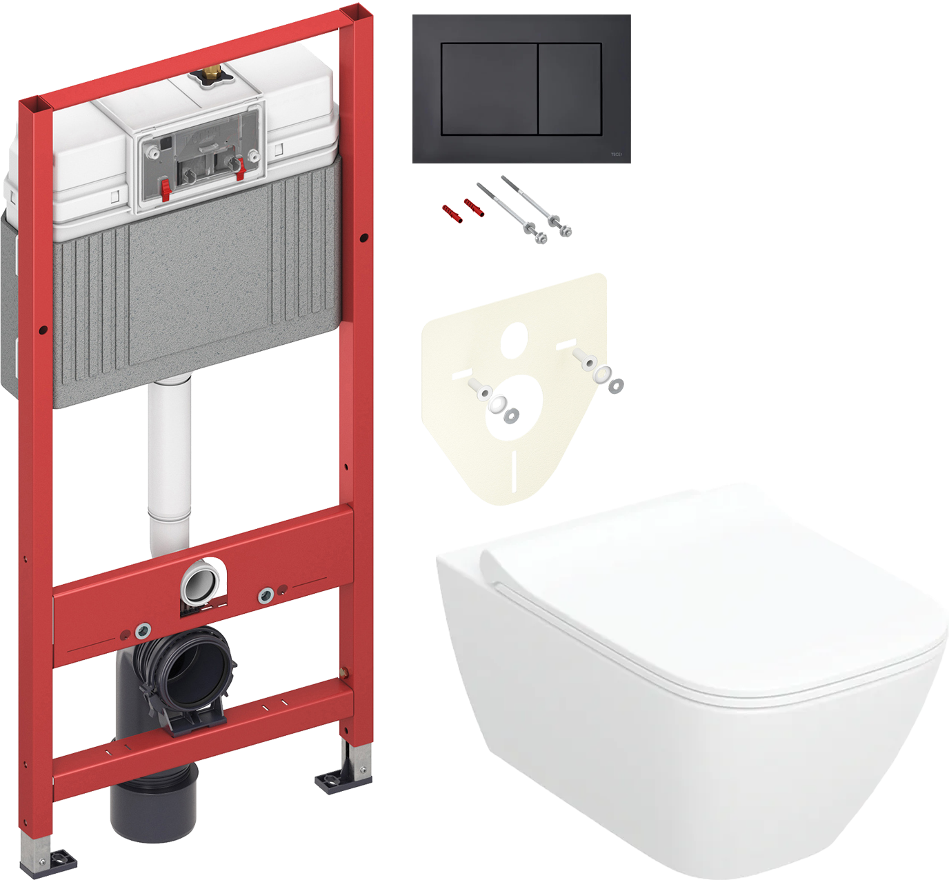 Комплект 2 в 1 Унитаз подвесной Geberit Smyle Square 500.685.01.1 + Инсталляция с кнопкой TECE Now 9400414