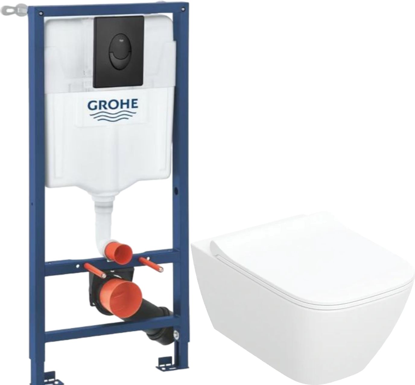 Комплект 2 в 1 Унитаз подвесной Geberit Smyle Square 500.685.01.1 + Инсталляция с кнопкой Grohe Rapid SL 1000044 цвет черный