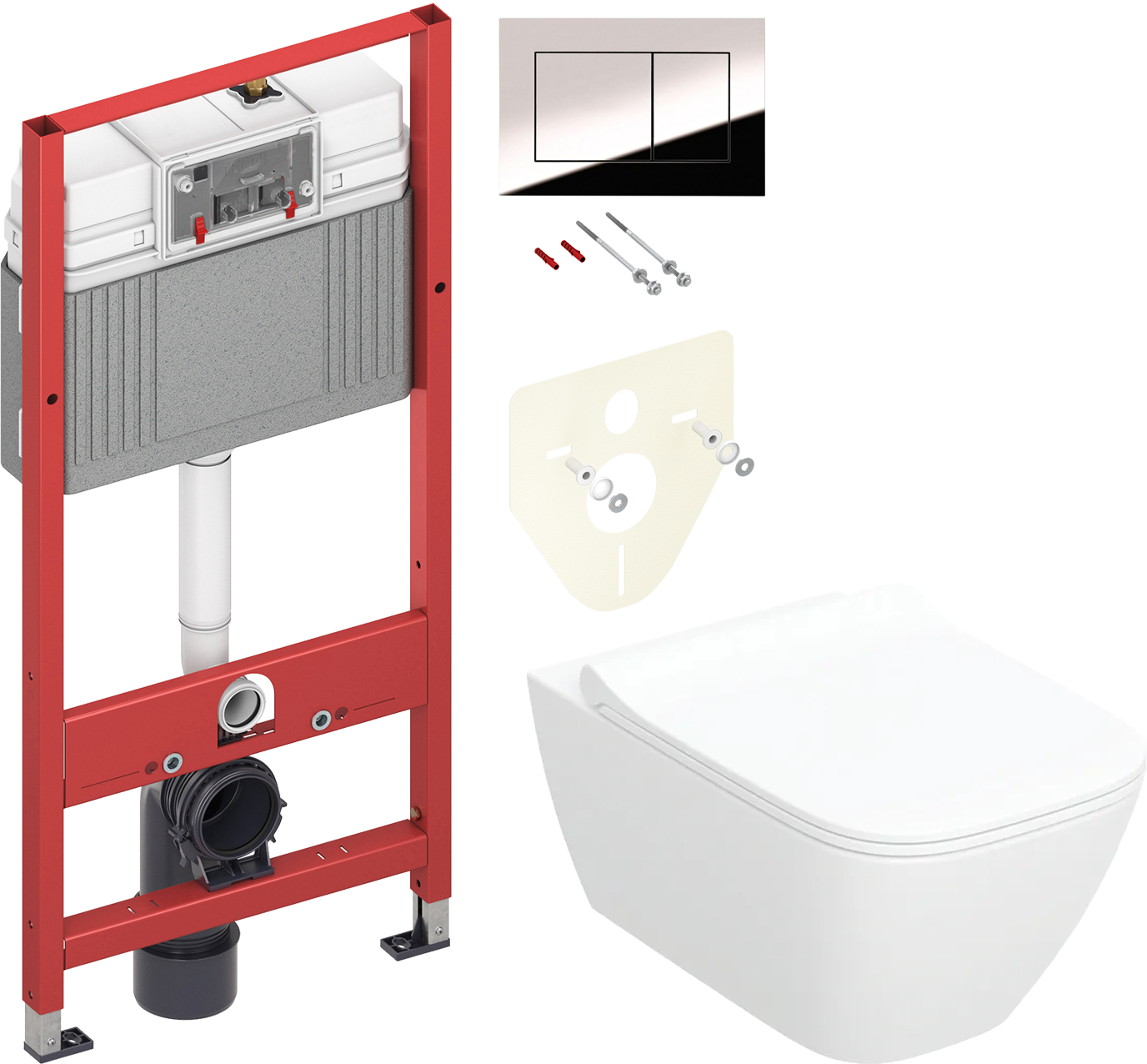 Комплект 2 в 1 Унитаз подвесной Geberit Smyle Square 500.685.01.1 + Инсталляция с кнопкой TECE Now 9400412