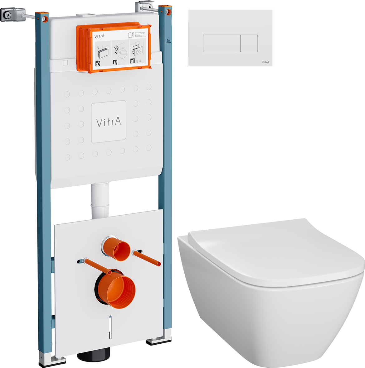 Комплект 3 в 1 Унитаз подвесной Geberit Smyle Square 500.683.01.1 + Инсталляция VitrA V-Fix Core 732-5800-01PV + Кнопка Root Square 740-2300 цвет глянцевый белый