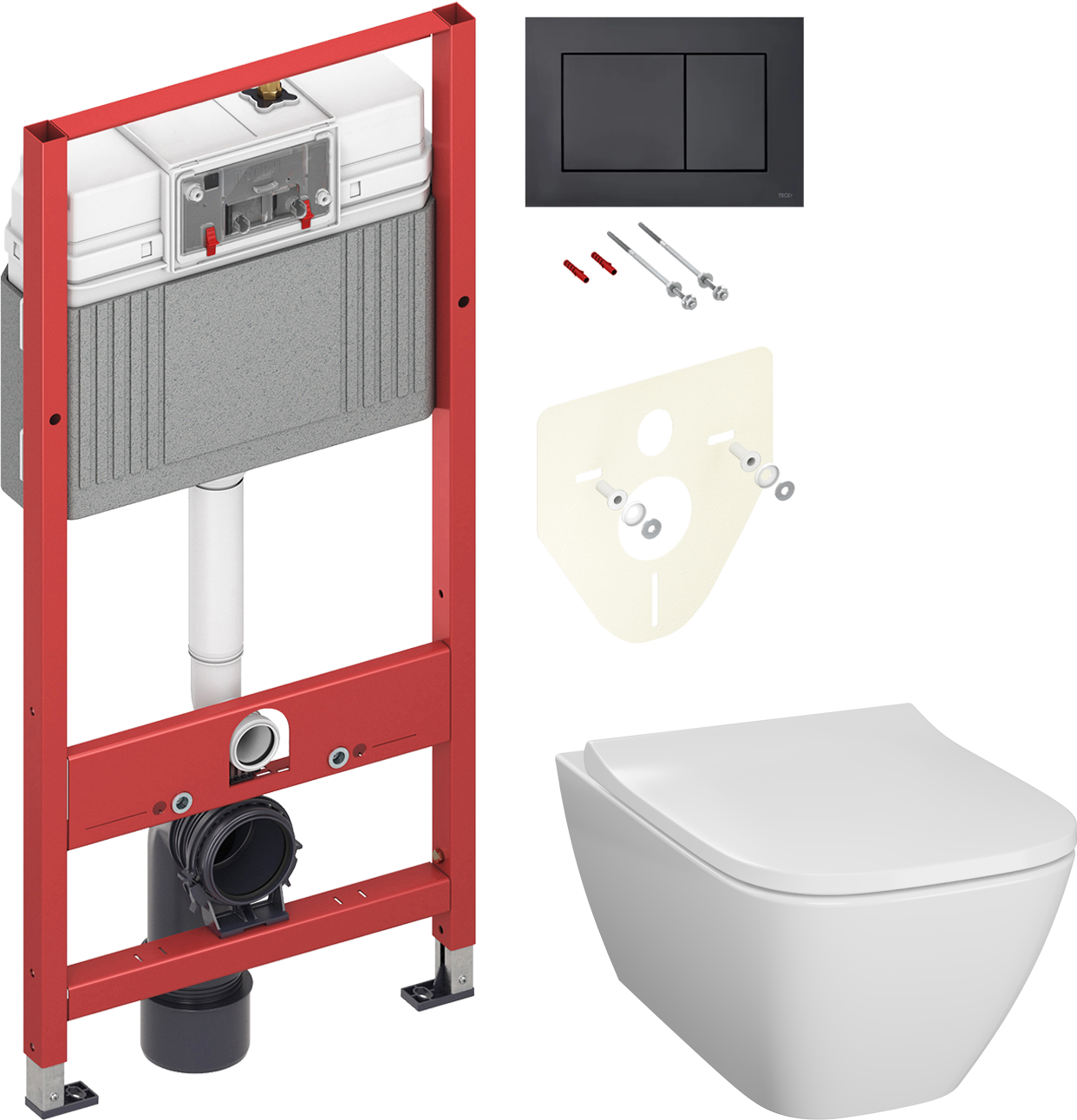 Комплект 2 в 1 Унитаз подвесной Geberit Smyle Square 500.683.01.1 + Инсталляция с кнопкой TECE Now 9400414