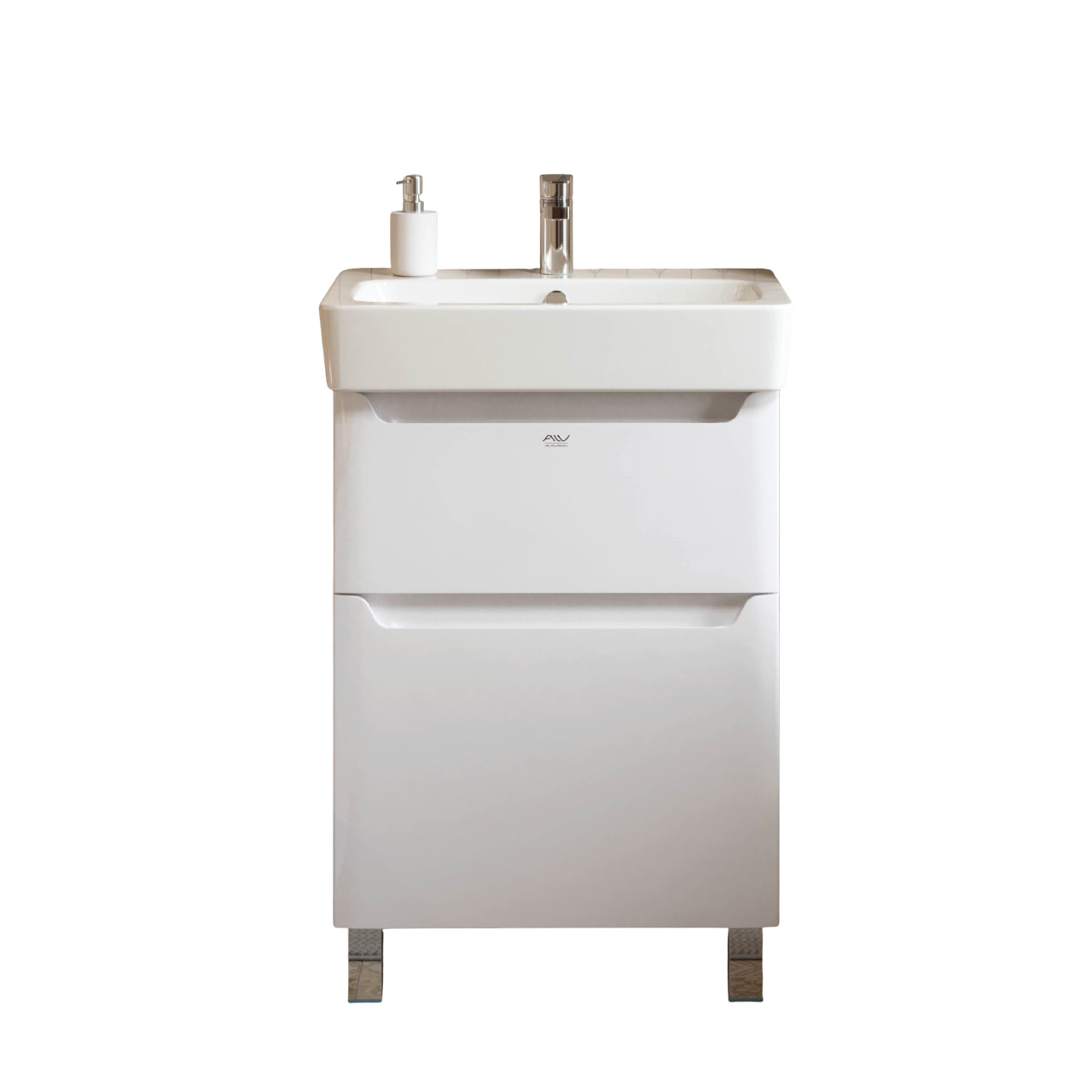 Тумба с раковиной Alavann Lana 60 напольная, 2 ящика, раковина Santek Нео 60, белая