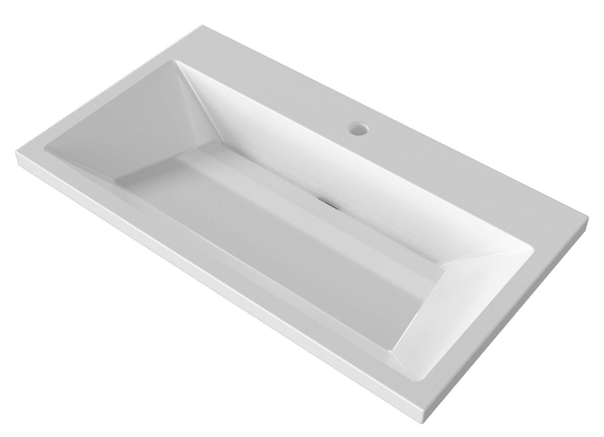 Мебельная раковина VERSALIA Lotos 80 накладная, глянцевая белая, прямоугольная, искусственная мрамор, со скрытым сливом