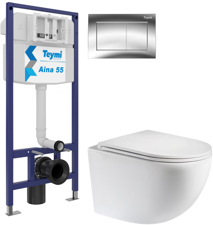 Комплект 3 в 1 Унитаз подвесной Teymi Lina S T40102 + Инсталляция Aina 1220067 + Кнопка T70012CH
