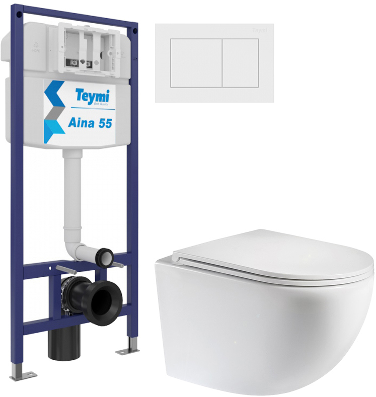 Комплект 3 в 1 Унитаз подвесной Teymi Lina S T40102 + Инсталляция Aina 1220067 + Кнопка T70020WM