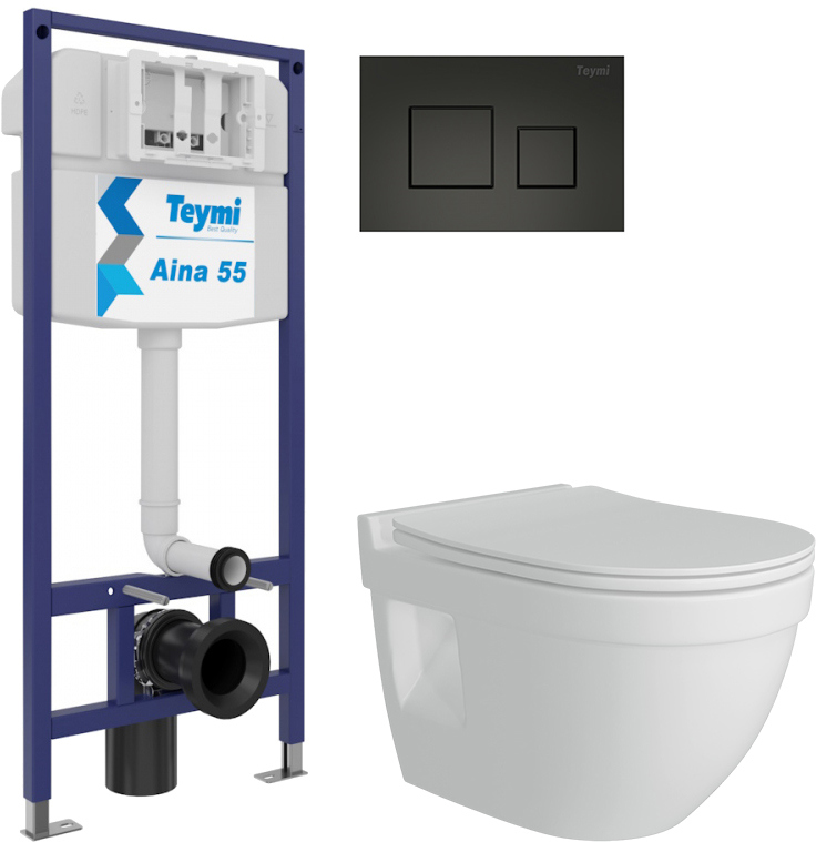 Комплект 3 в 1 Унитаз подвесной Teymi Vitra Pro T40806 + Инсталляция Aina 1220067 + Кнопка Kati T70702BM цвет матовый черный