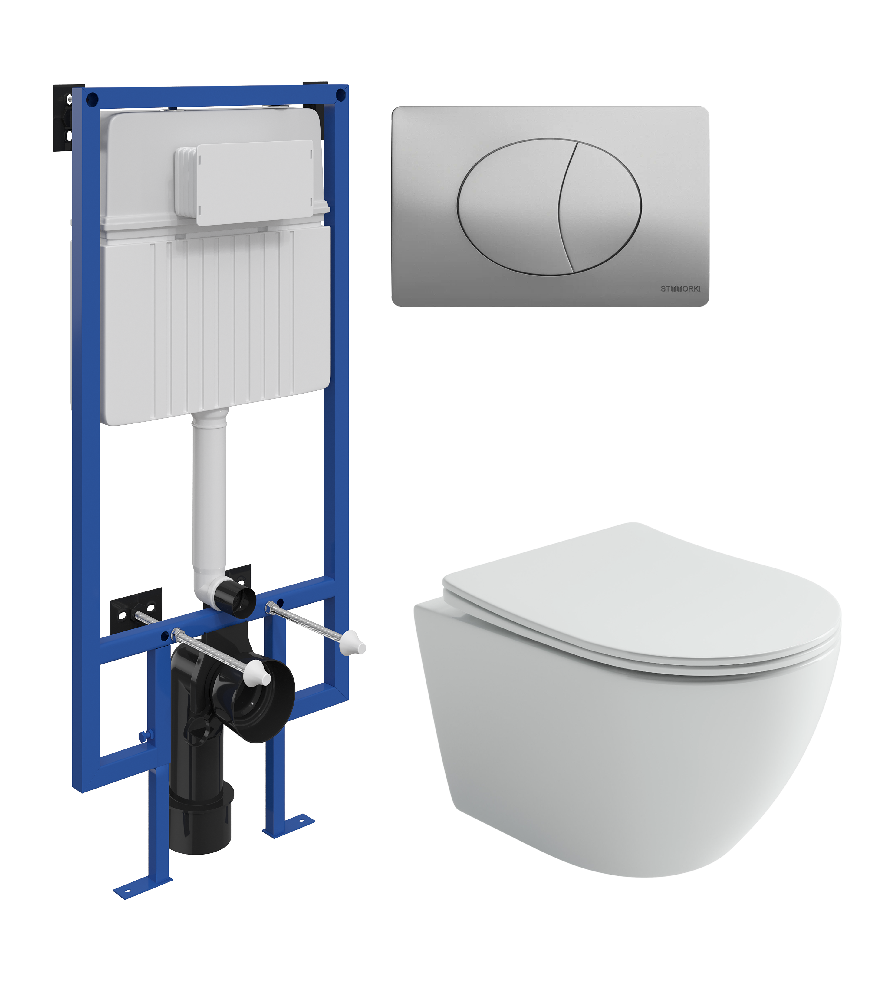 Комплект 3 в 1 Унитаз подвесной Ceramicanova Uno CN11001T + Инсталляция STWORKI 510162 + Кнопка 230823 цвет матовый хром