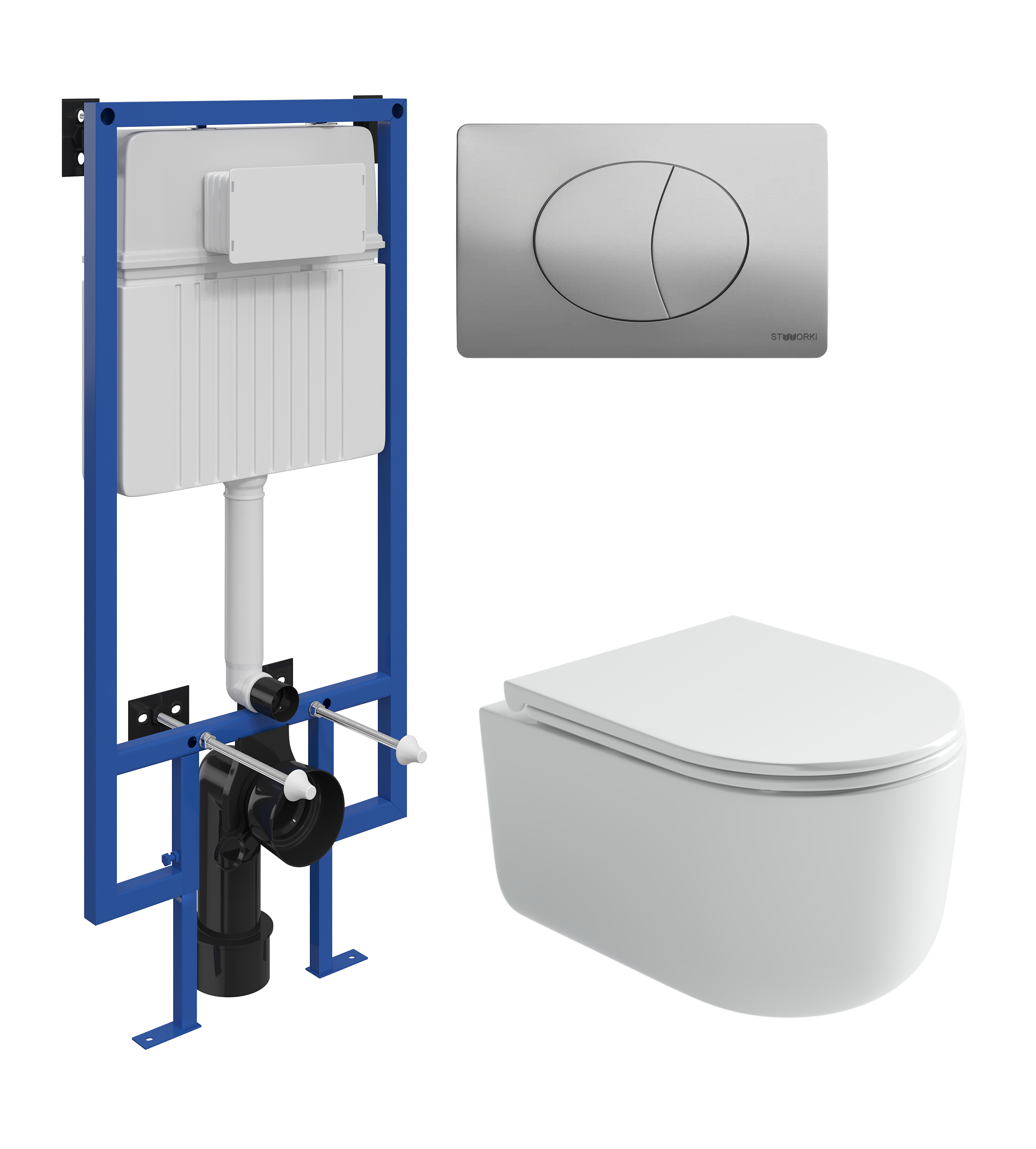 Комплект 3 в 1 Унитаз подвесной Ceramicanova Ulma CN4006T + Инсталляция STWORKI 510162 + Кнопка 230823 цвет матовый хром