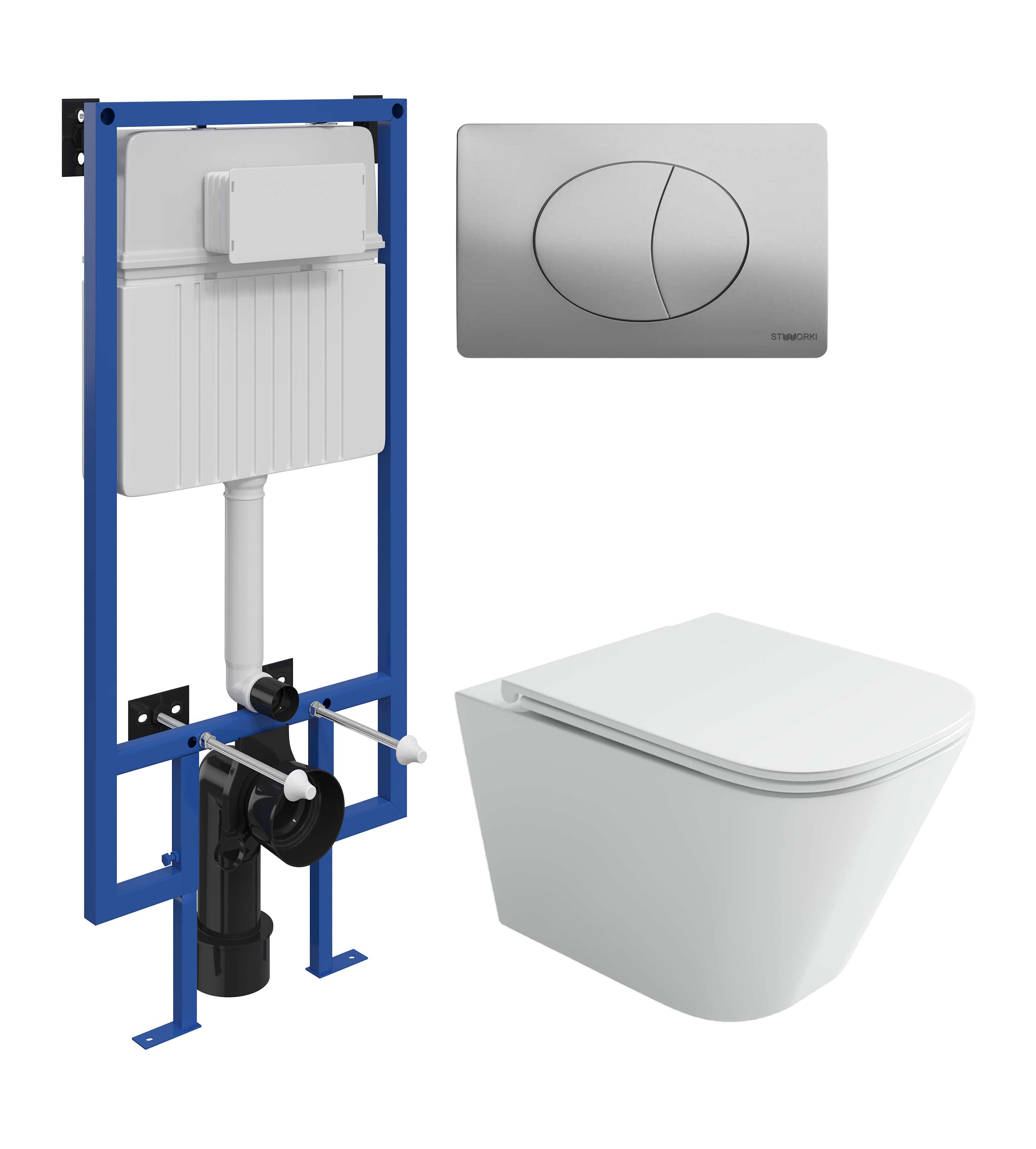 Комплект 3 в 1 Унитаз подвесной Ceramicanova Union CN4009T + Инсталляция STWORKI 510162 + Кнопка 230823 цвет матовый хром
