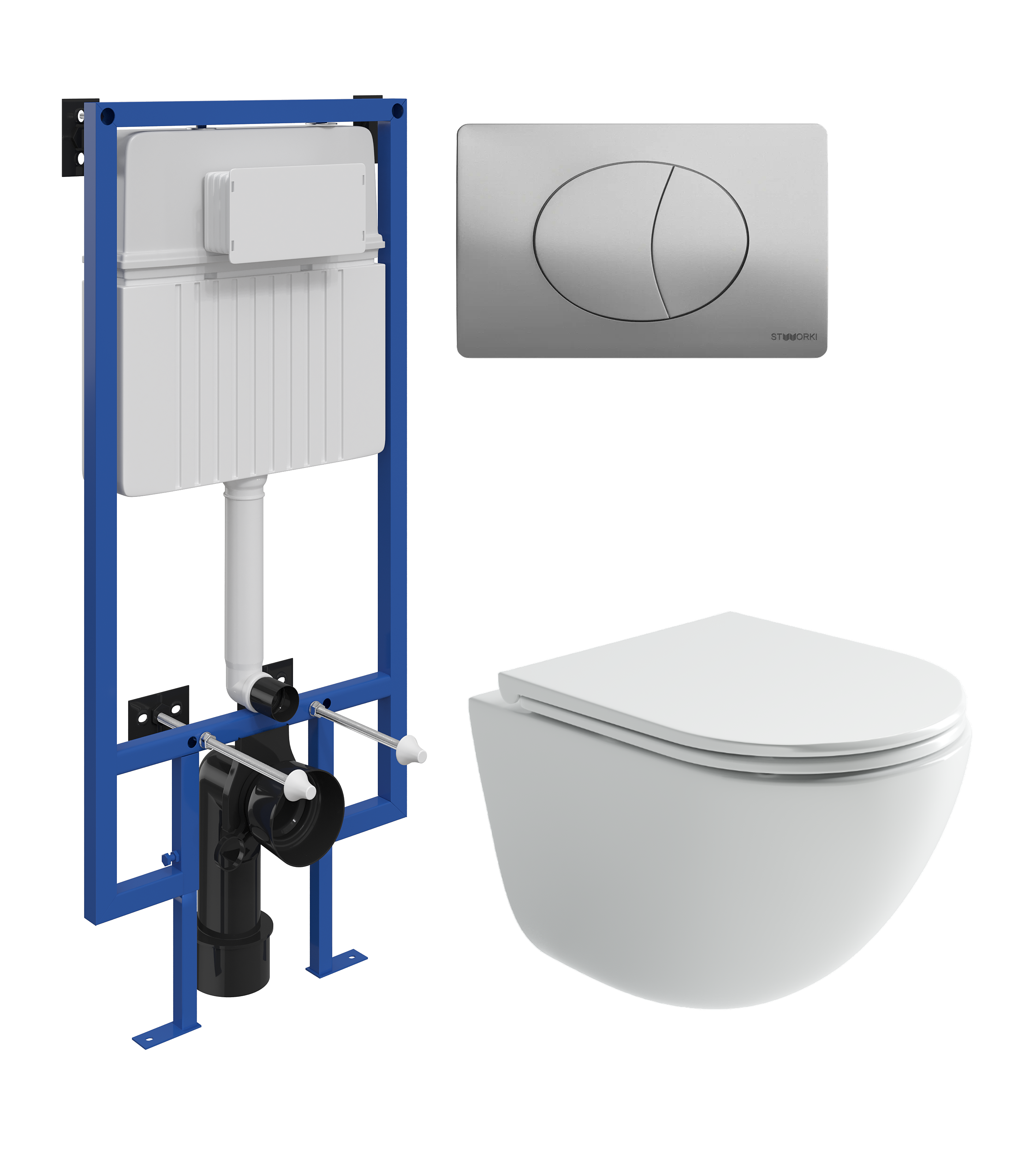 Комплект 3 в 1 Унитаз подвесной Ceramicanova Vogue CN4008T + Инсталляция STWORKI 510162 + Кнопка 230823 цвет матовый хром