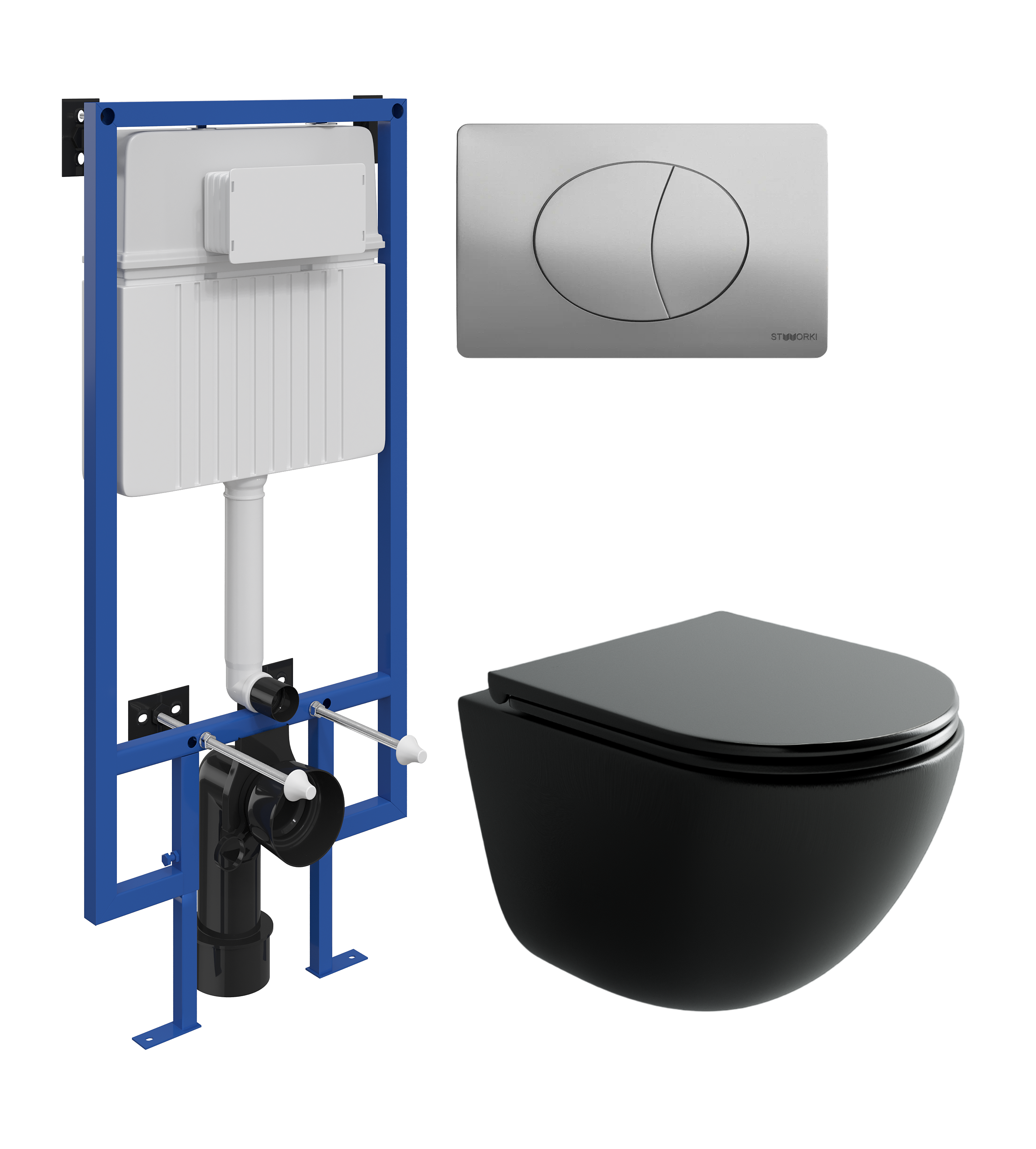 Комплект 3 в 1 Унитаз подвесной Ceramicanova Vogue CN4008TMB + Инсталляция STWORKI 510162 + Кнопка 230823 цвет матовый хром