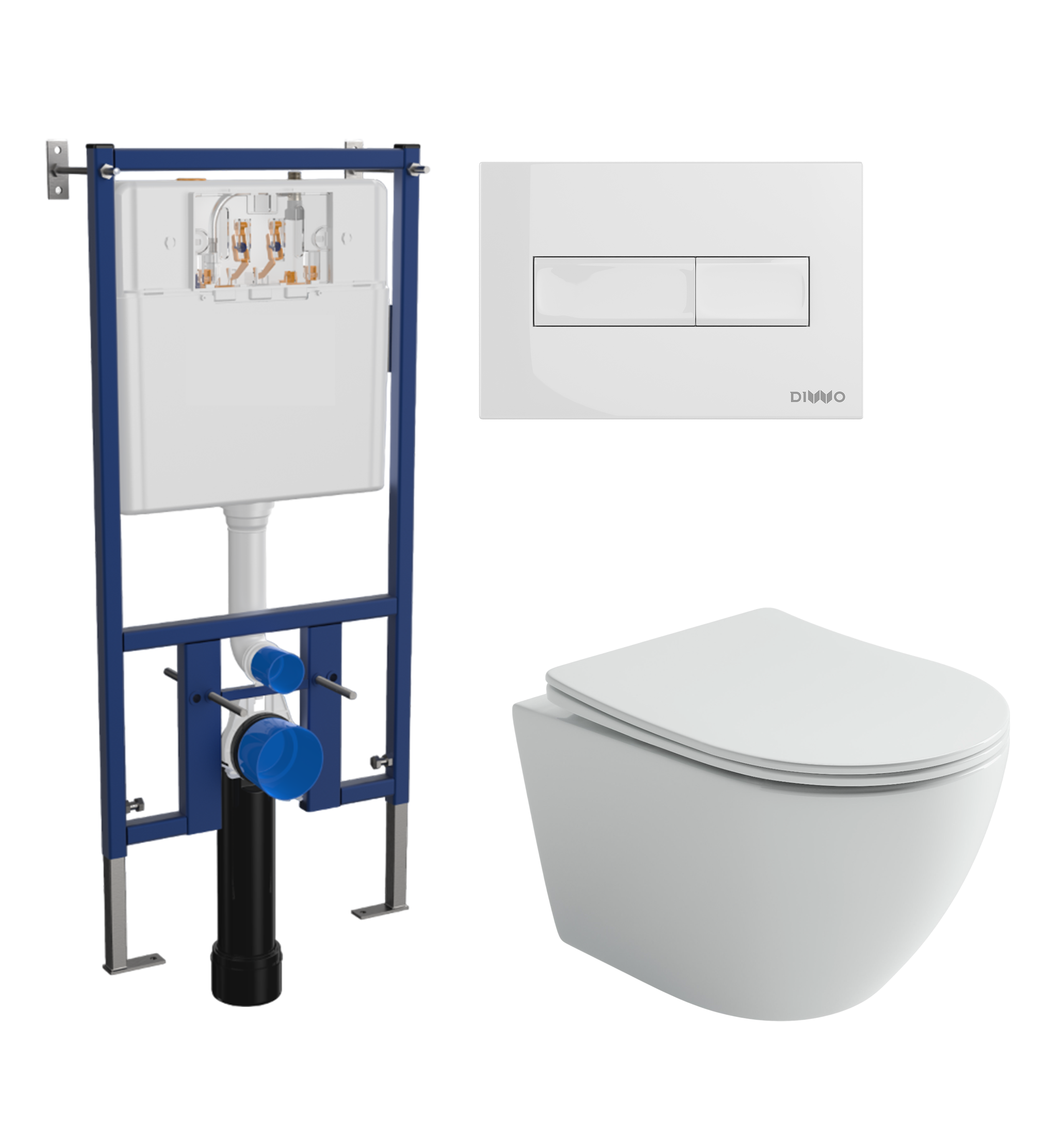 Комплект 3 в 1 Унитаз подвесной Ceramicanova Uno CN11001T + Инсталляция DIWO 4501 + Кнопка 7320 цвет глянцевый белый