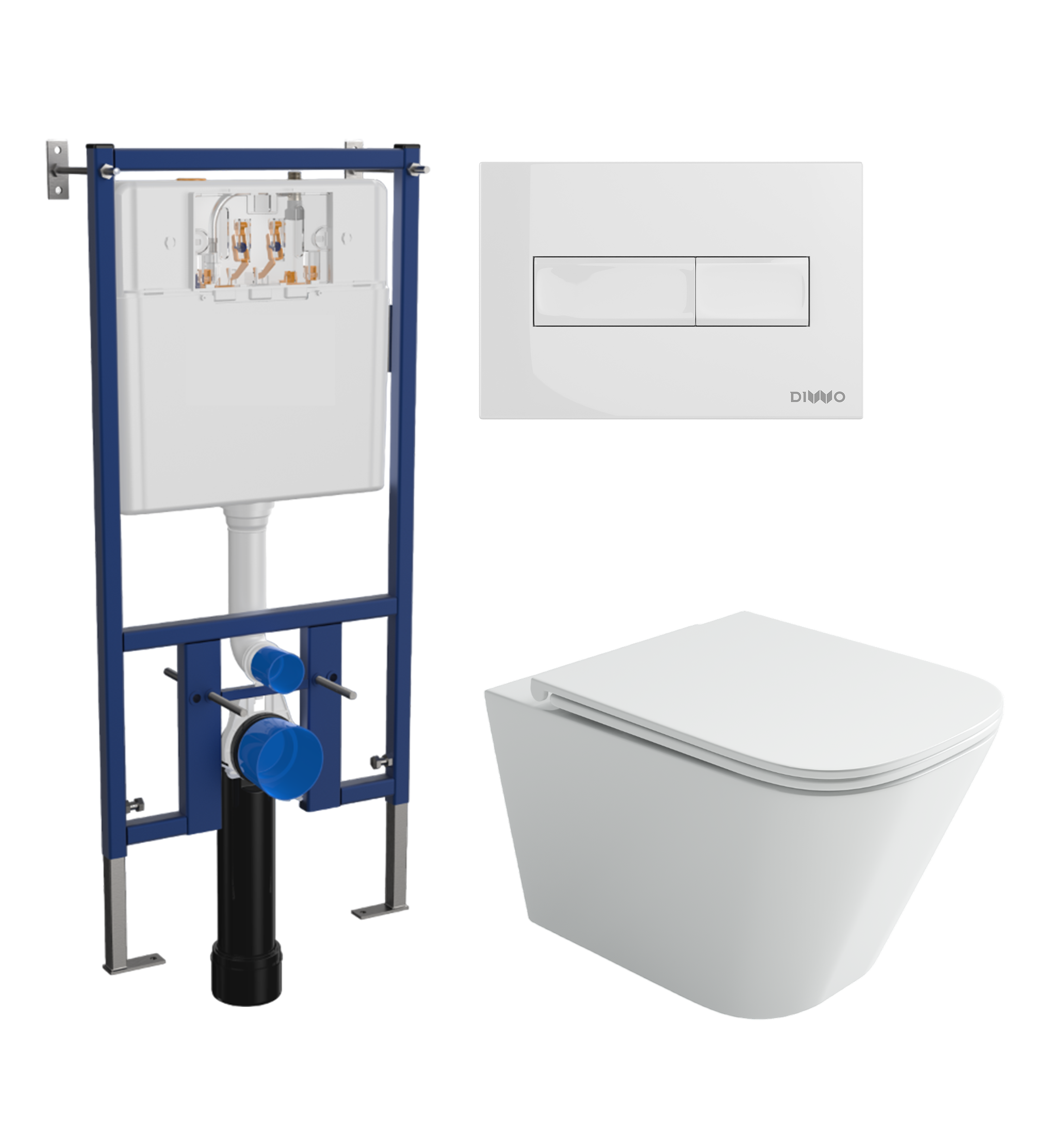 Комплект 3 в 1 Унитаз подвесной Ceramicanova Union CN4009T + Инсталляция DIWO 4501 + Кнопка 7320 цвет глянцевый белый