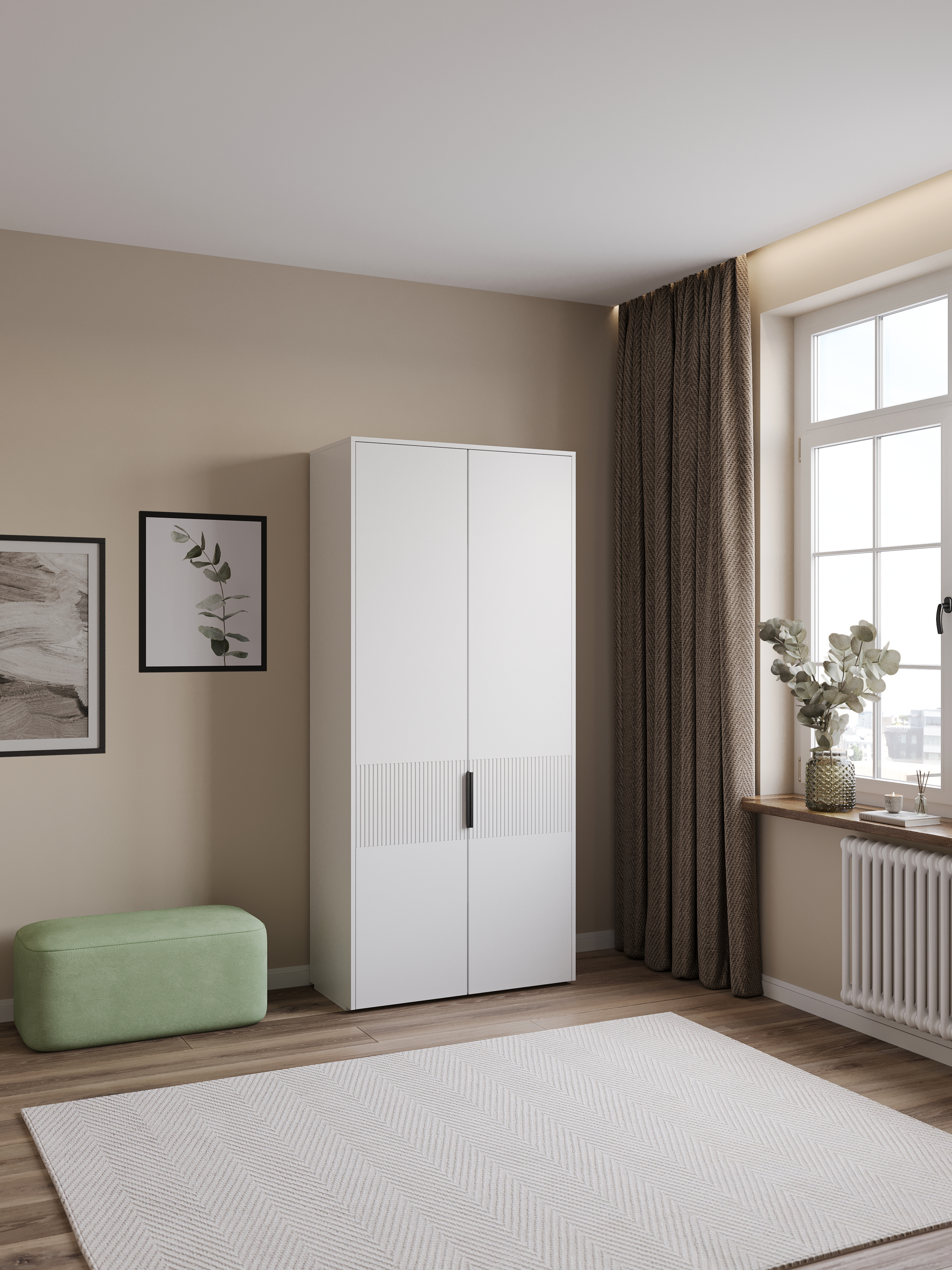 Шкаф для одежды DIWO Краснодар 90x200x43 см, двуxдверный, белый, ручка черная