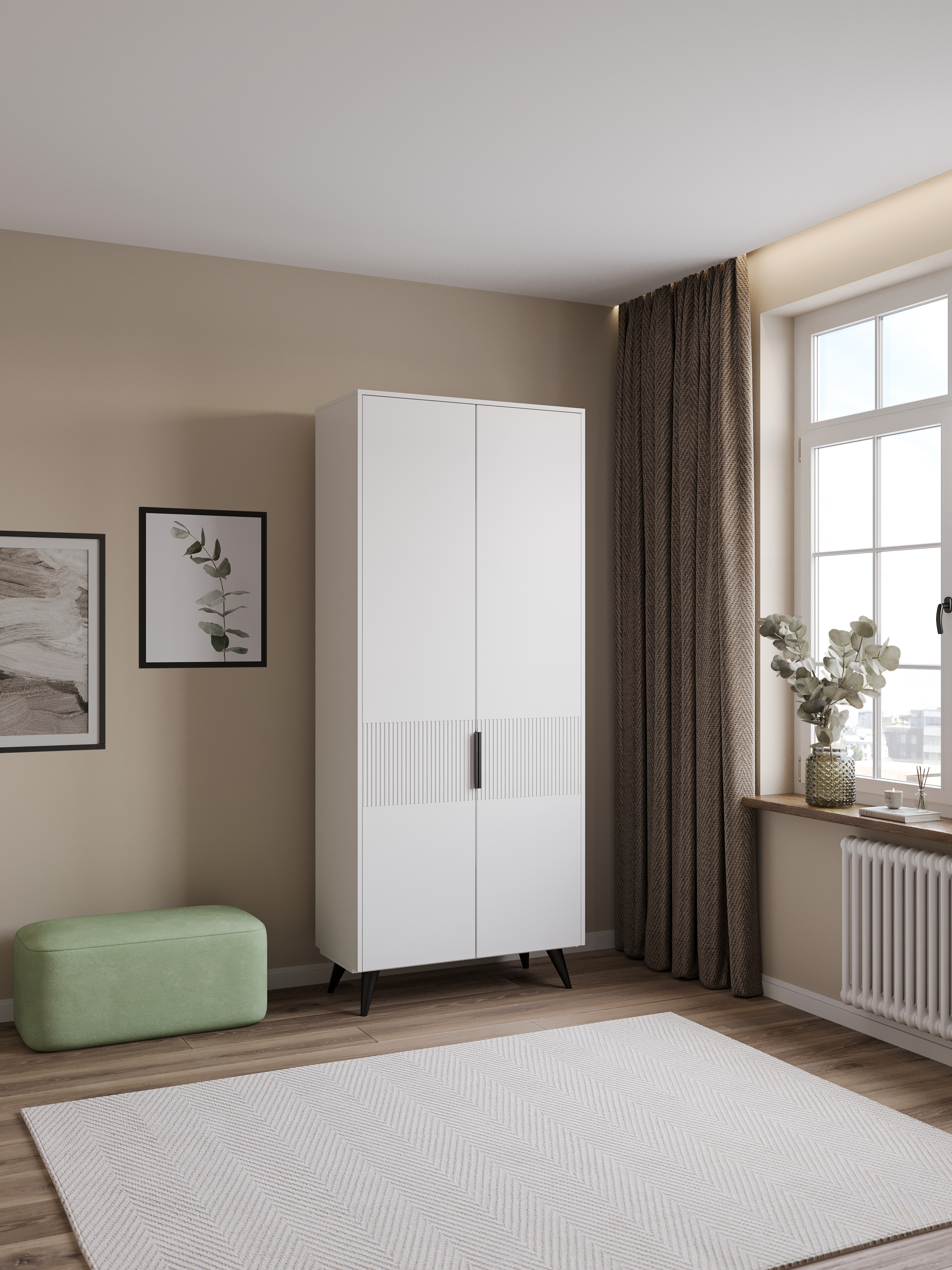 Шкаф для одежды DIWO Краснодар 90x215x43 см, двуxдверный, белый, ручка черная