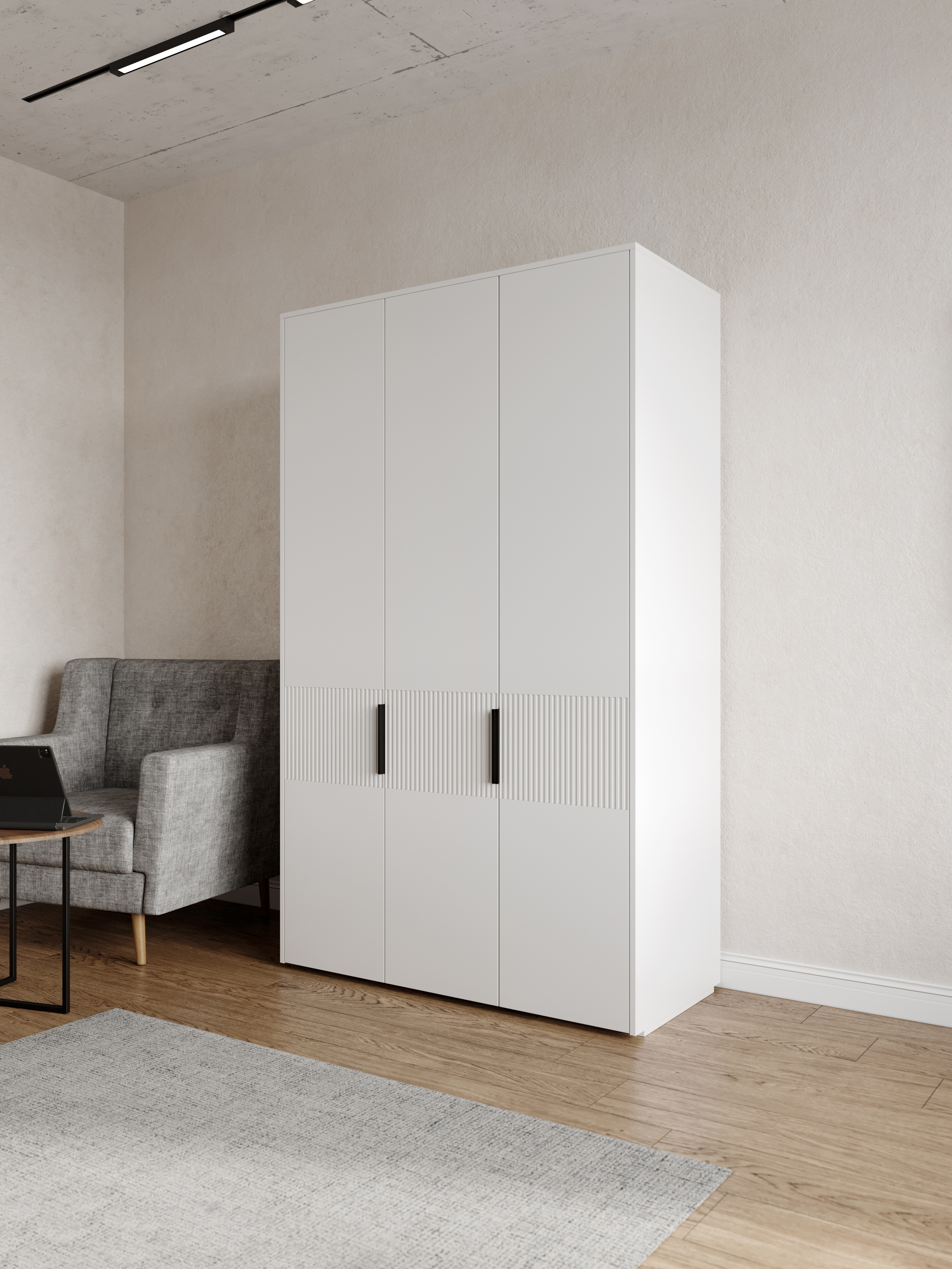 Шкаф для одежды DIWO Краснодар 120x200x55 см, треxдверный, белый, ручка черная