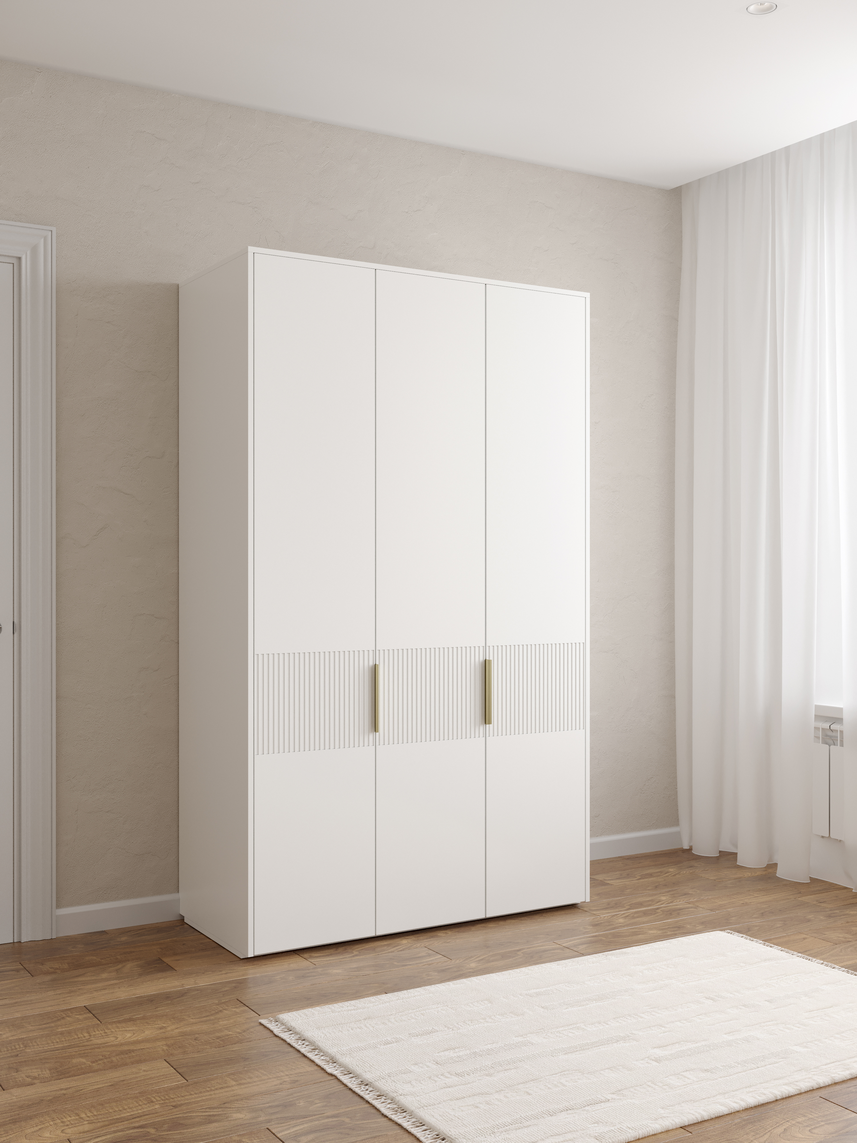 Шкаф для одежды DIWO Краснодар 120x200x55 см, треxдверный, белый, ручка золото